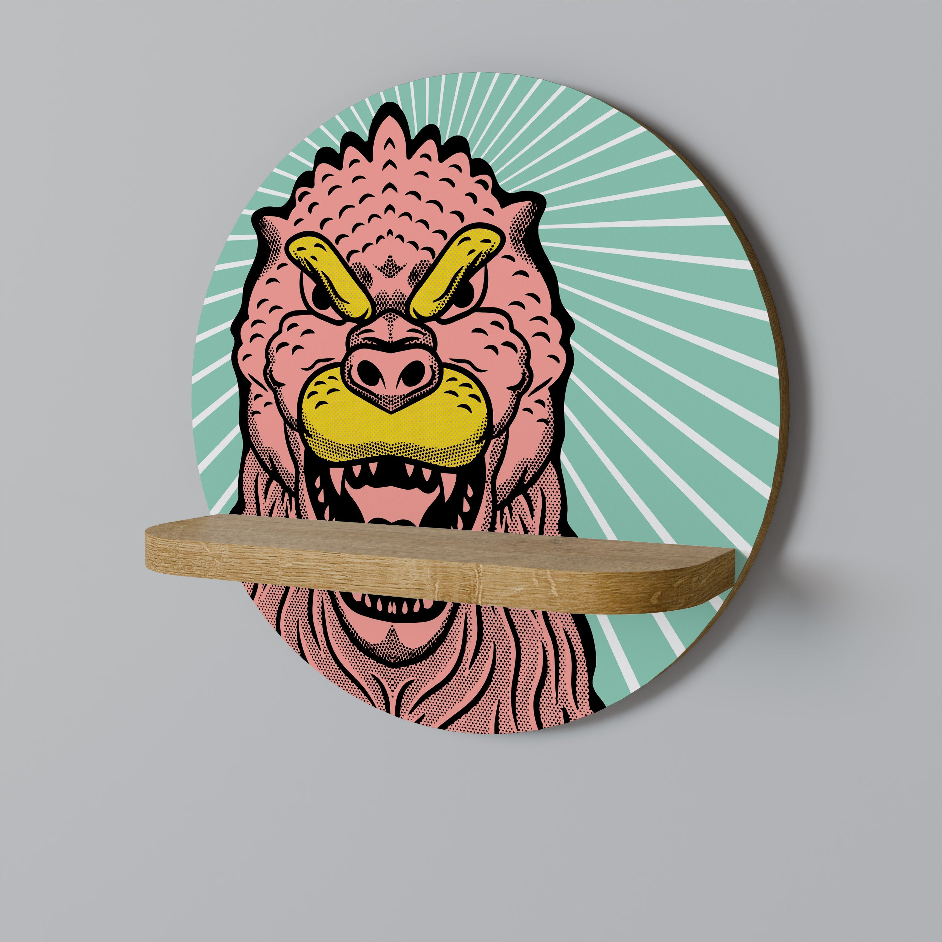 GODZILLA WELCOME Prateleira Redonda Decorativa em Efeito Carvalho