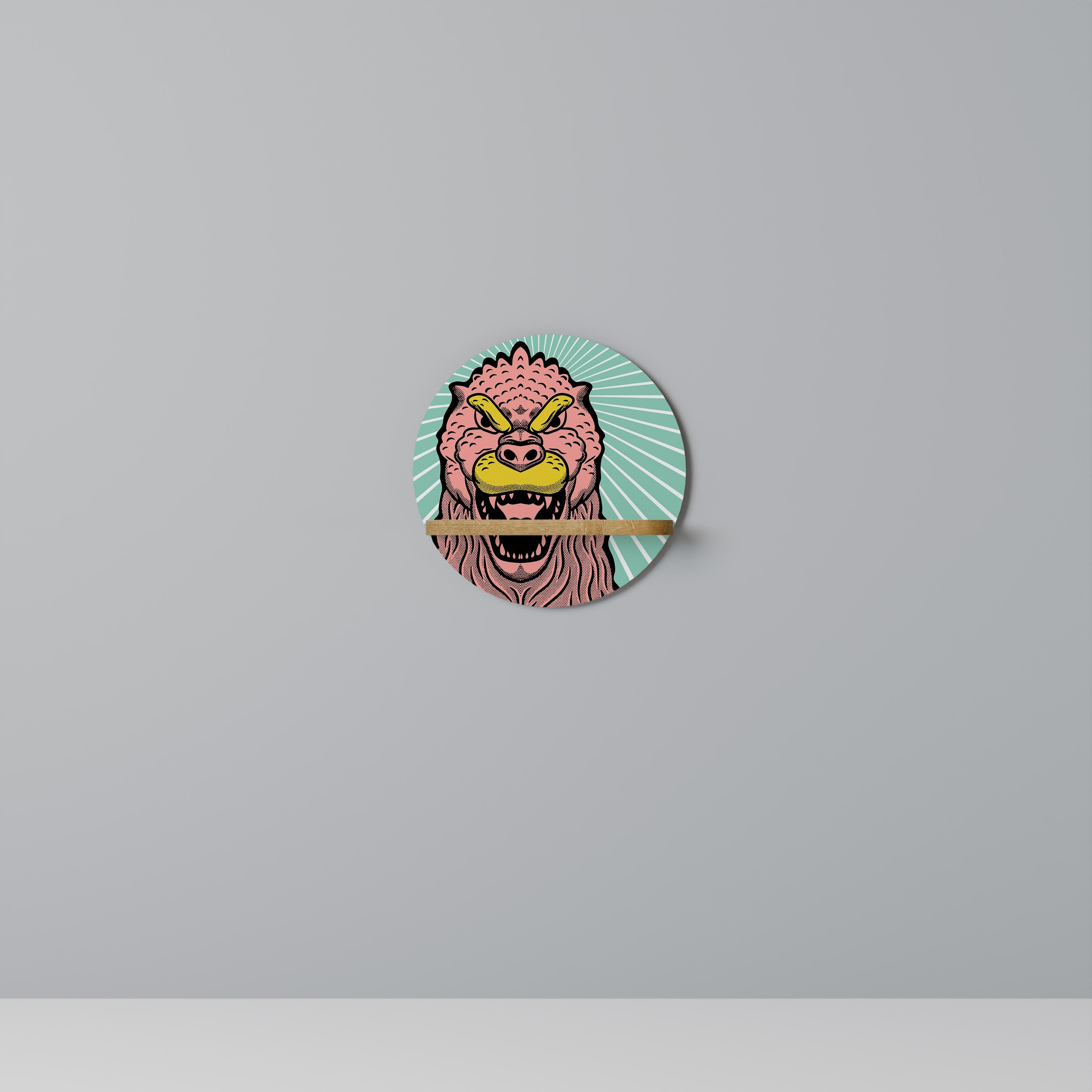 GODZILLA WELCOME Prateleira Redonda Decorativa em Efeito Carvalho