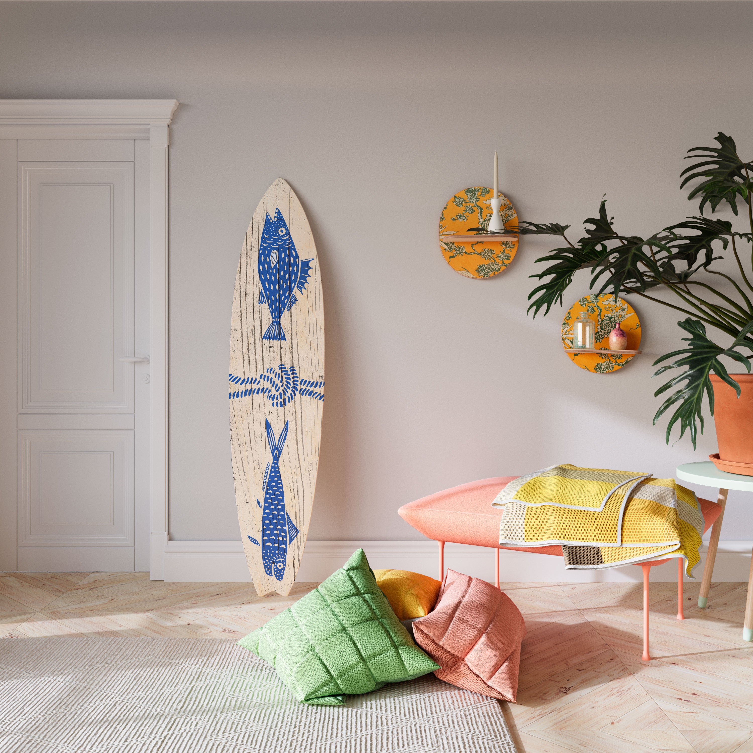 MARINE CREATURES Prancha de surf decorativa em contraplacado