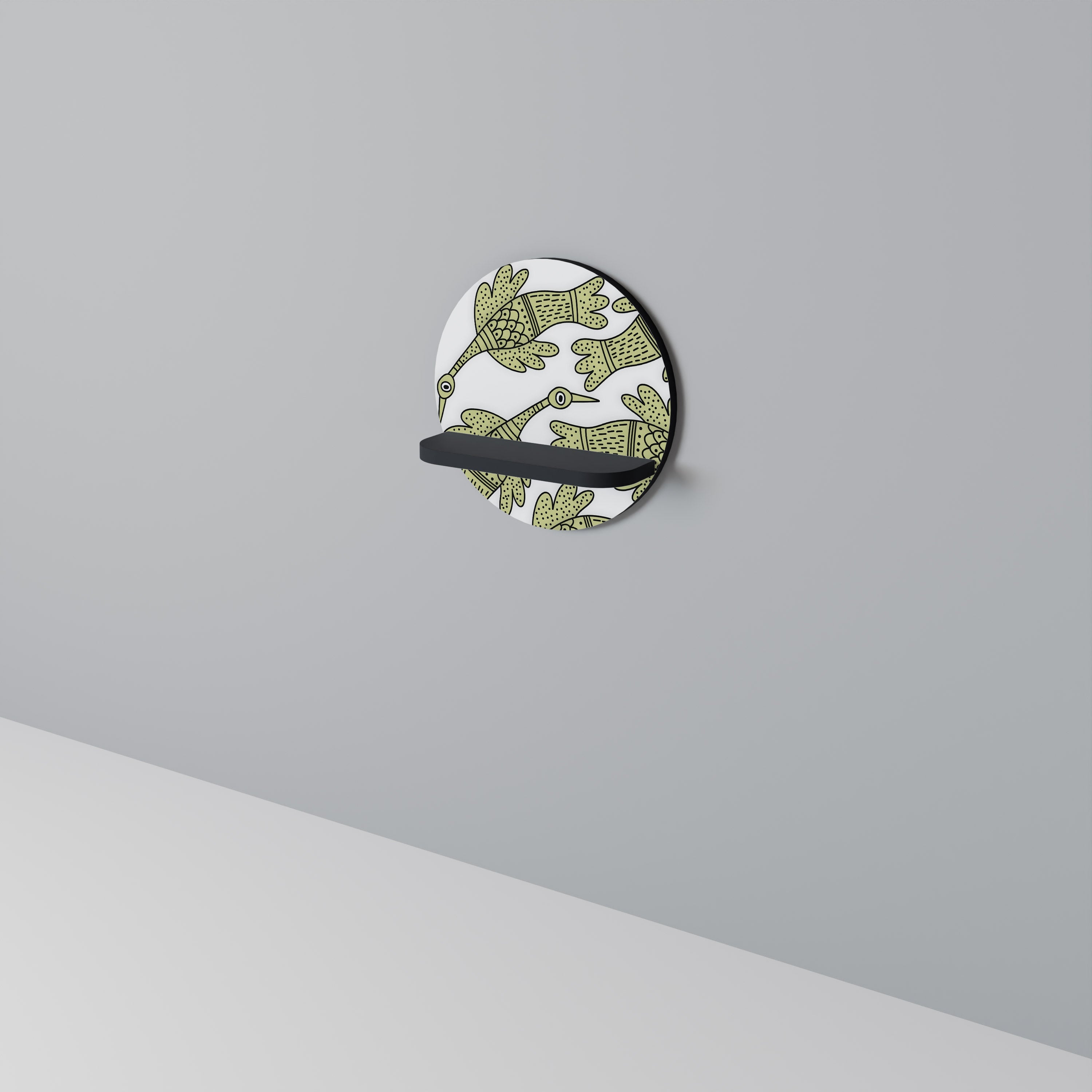 SEEDLING SONGBIRD Round Art Shelf In Black Finish