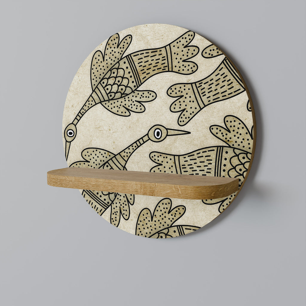 ALMONDINE SONGBIRD Round Art Shelf In Oak Effect