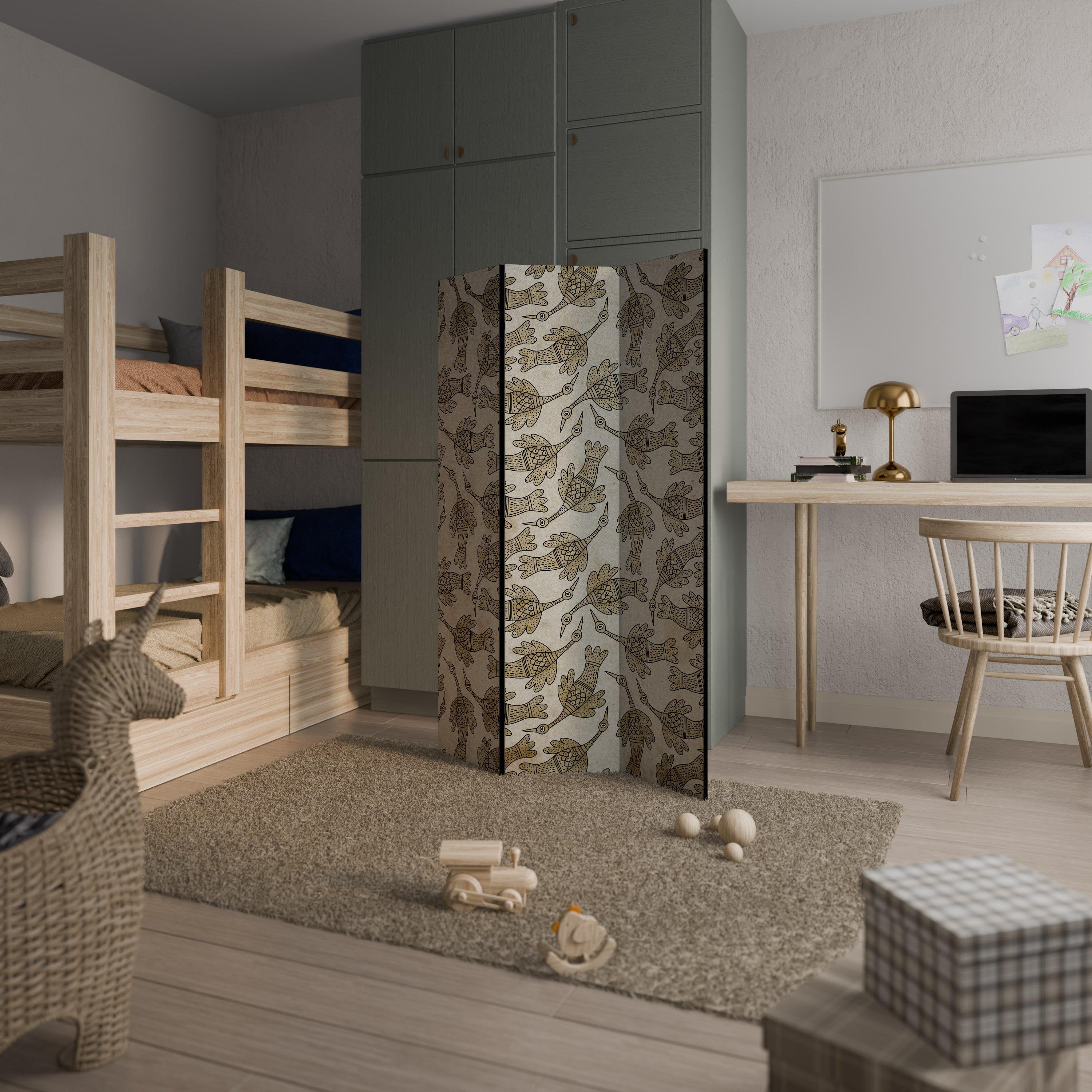 ALMONDINE SONGBIRD Biombo Decorativo de 3 Painéis