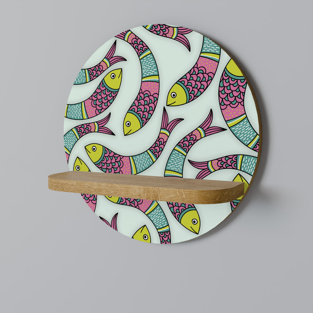 INDIAN FISH Prateleira Redonda Decorativa em Efeito Carvalho