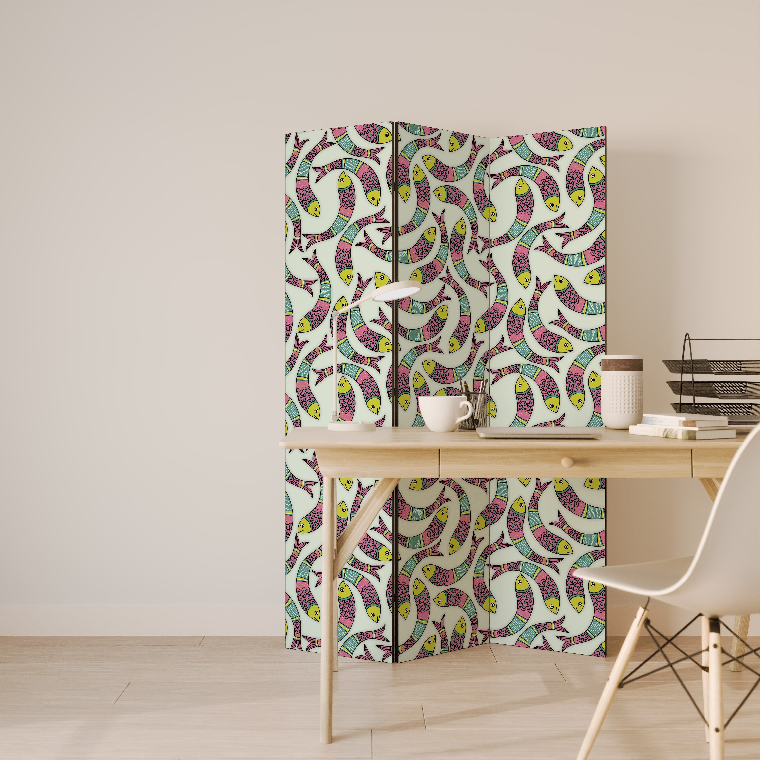 INDIAN FISH Biombo Decorativo de 3 Painéis