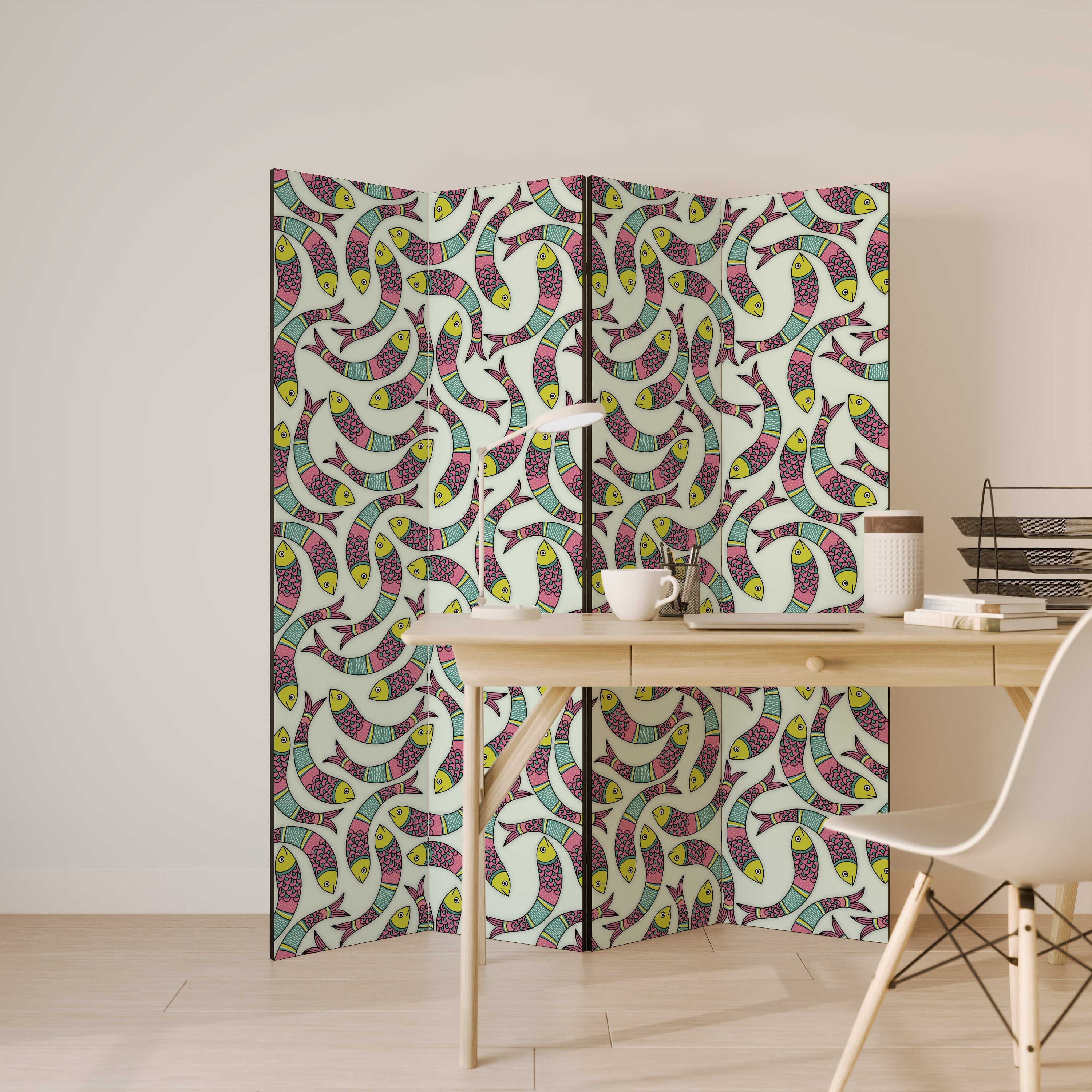 INDIAN FISH Biombo Decorativo de 4 Painéis