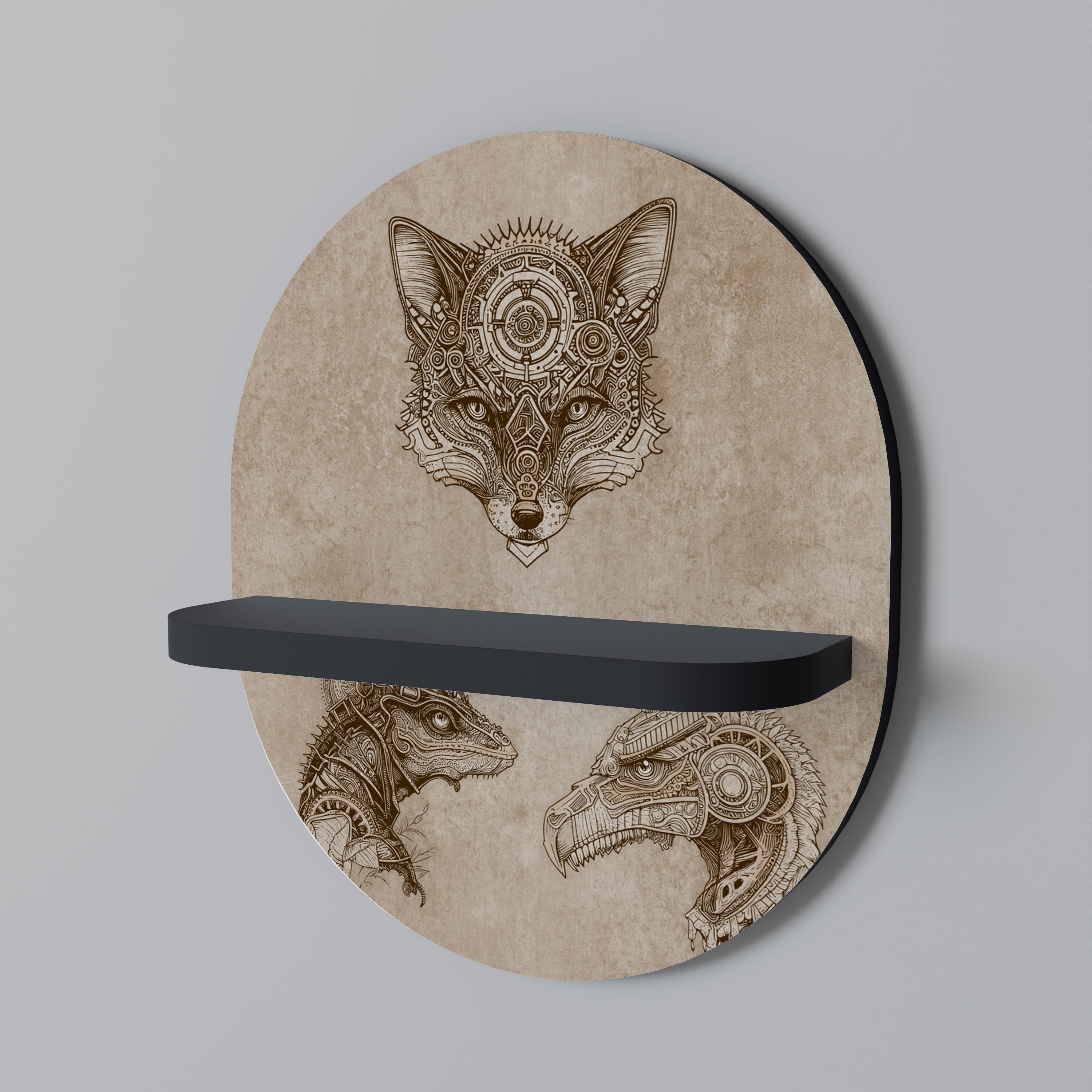 STEAMPUNK TRIO Prateleira Oval Decorativa em Acabamento Preto