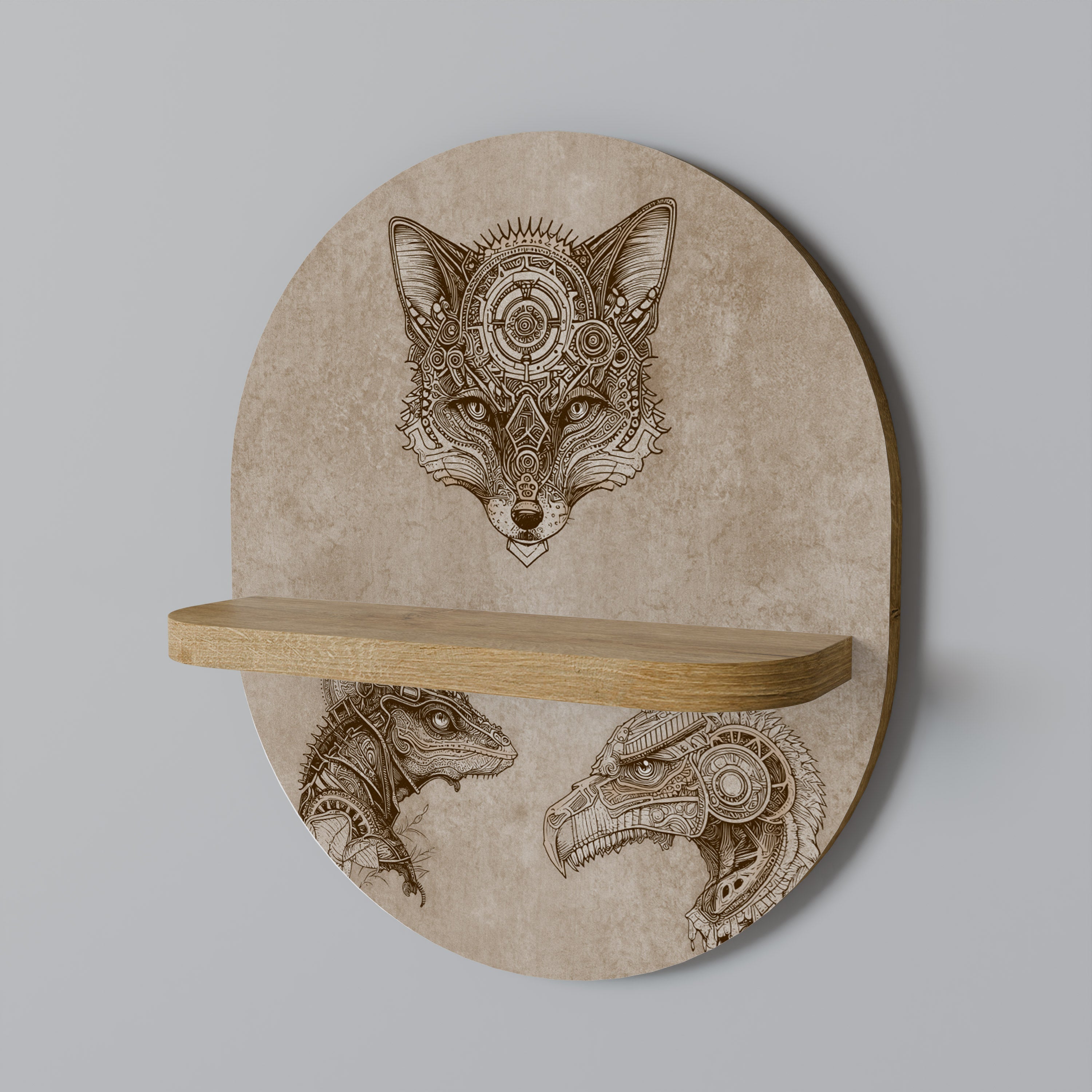 STEAMPUNK TRIO Prateleira Oval Decorativa em Efeito Carvalho