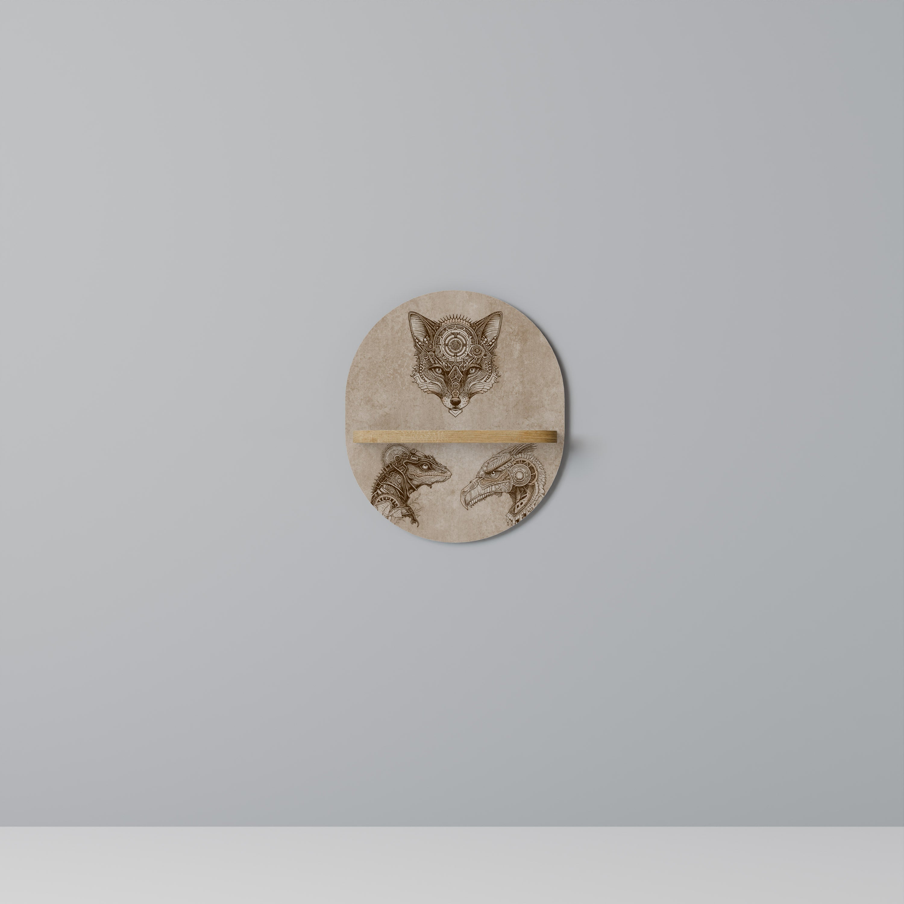 STEAMPUNK TRIO Prateleira Oval Decorativa em Efeito Carvalho