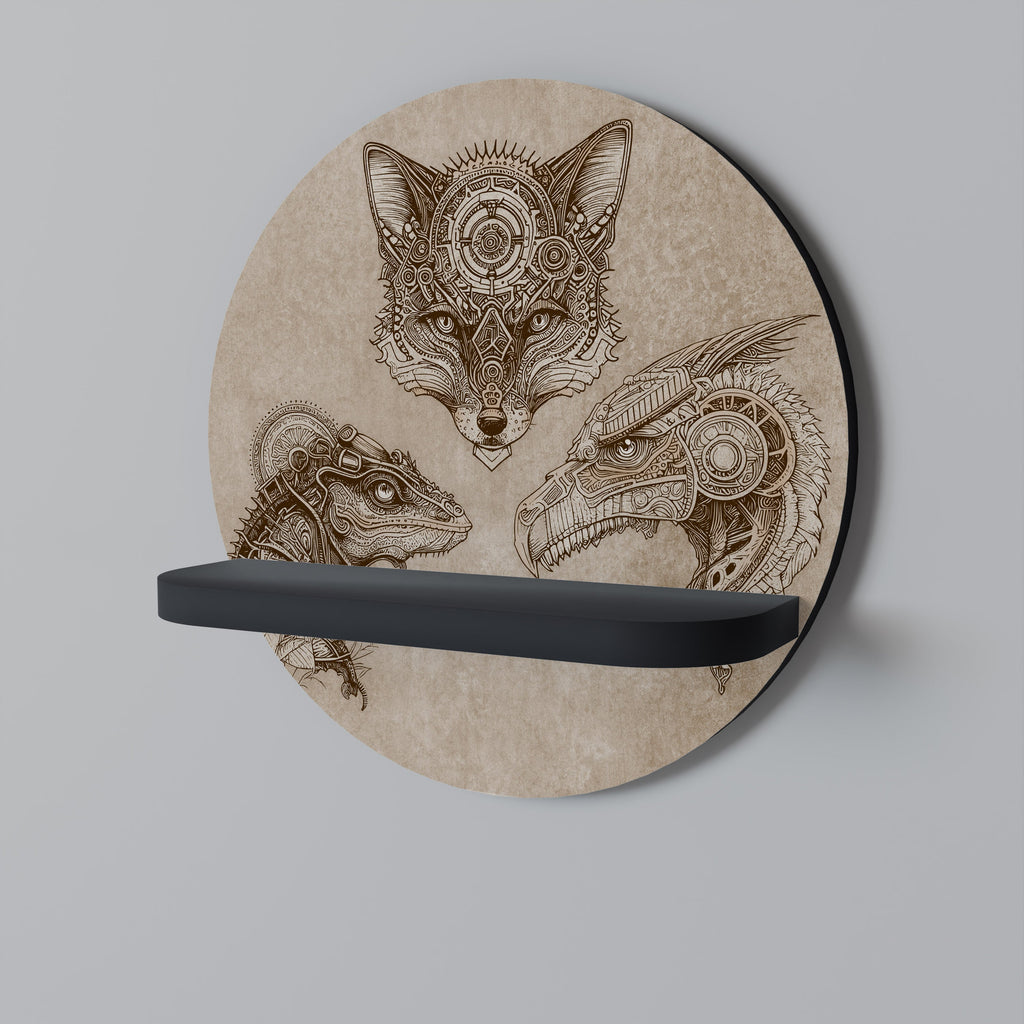 STEAMPUNK TRIO Round Art Shelf In Black Finish