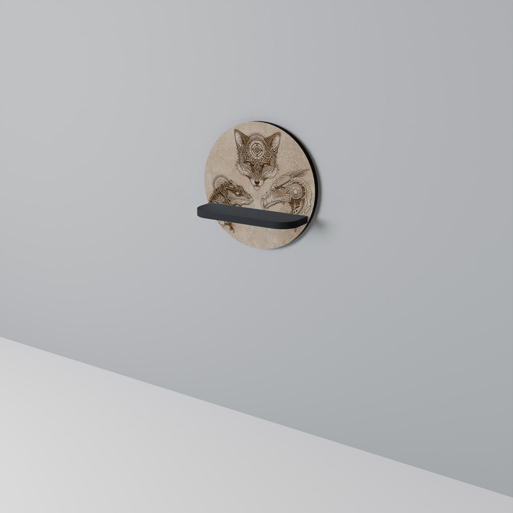 STEAMPUNK TRIO Round Art Shelf In Black Finish