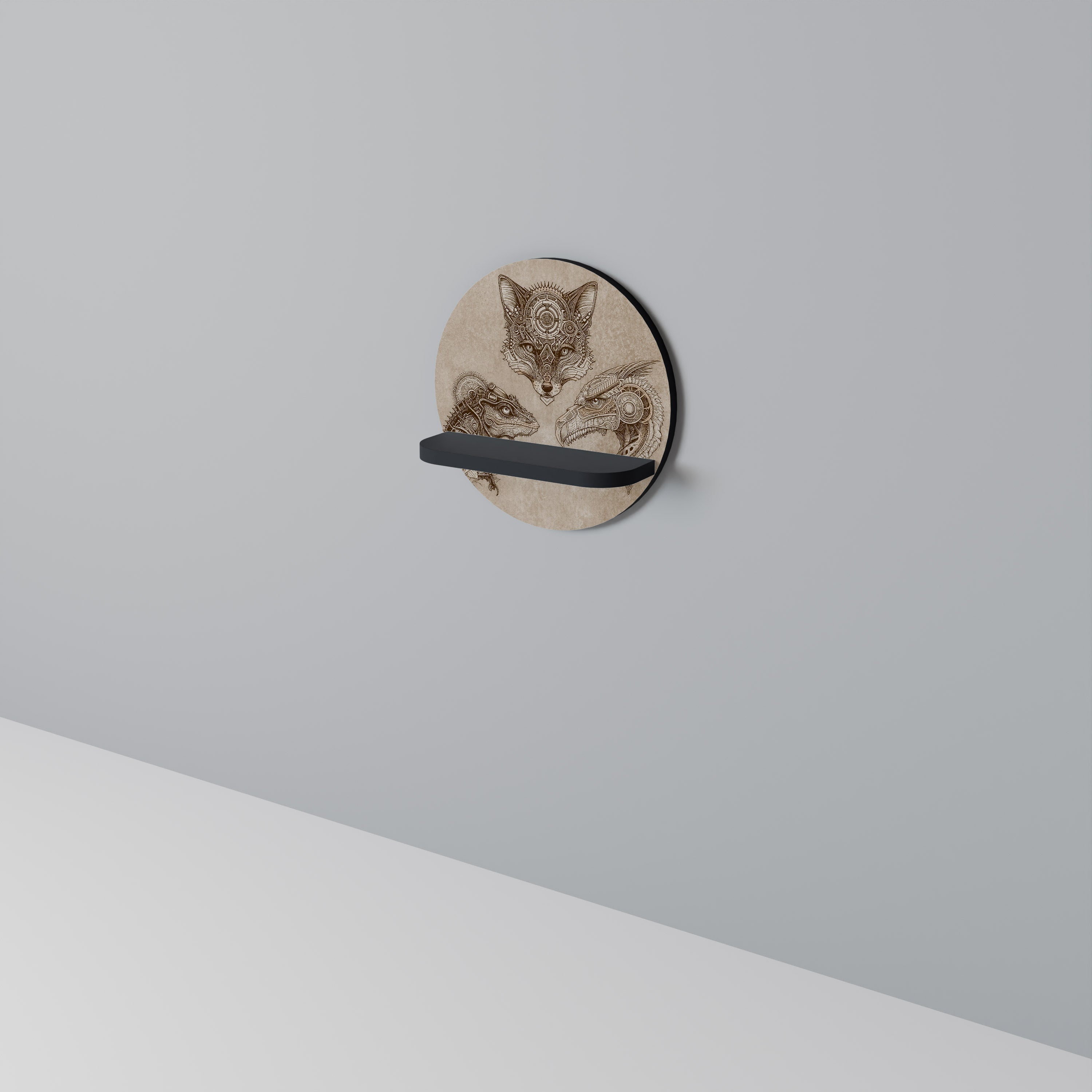 STEAMPUNK TRIO Prateleira Redonda Decorativa em Acabamento Preto