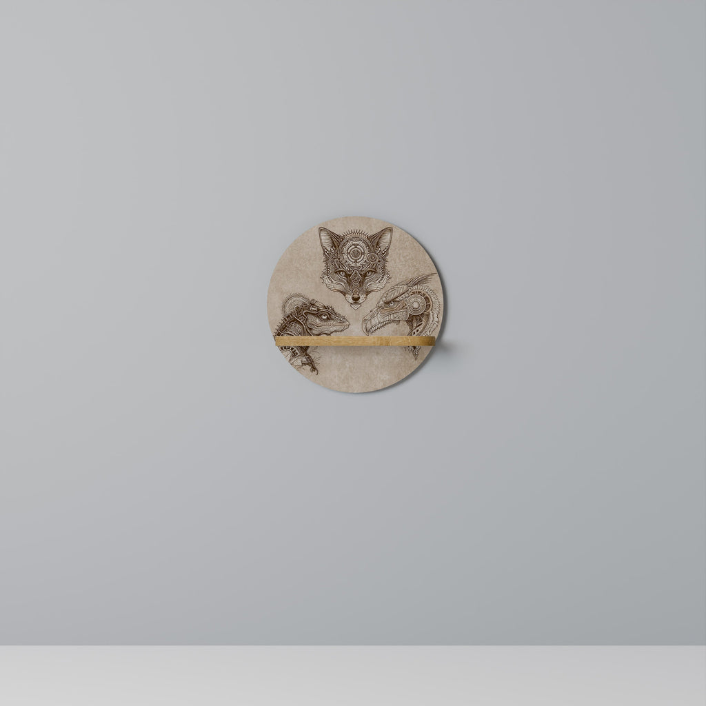 STEAMPUNK TRIO Prateleira Redonda Decorativa em Efeito Carvalho