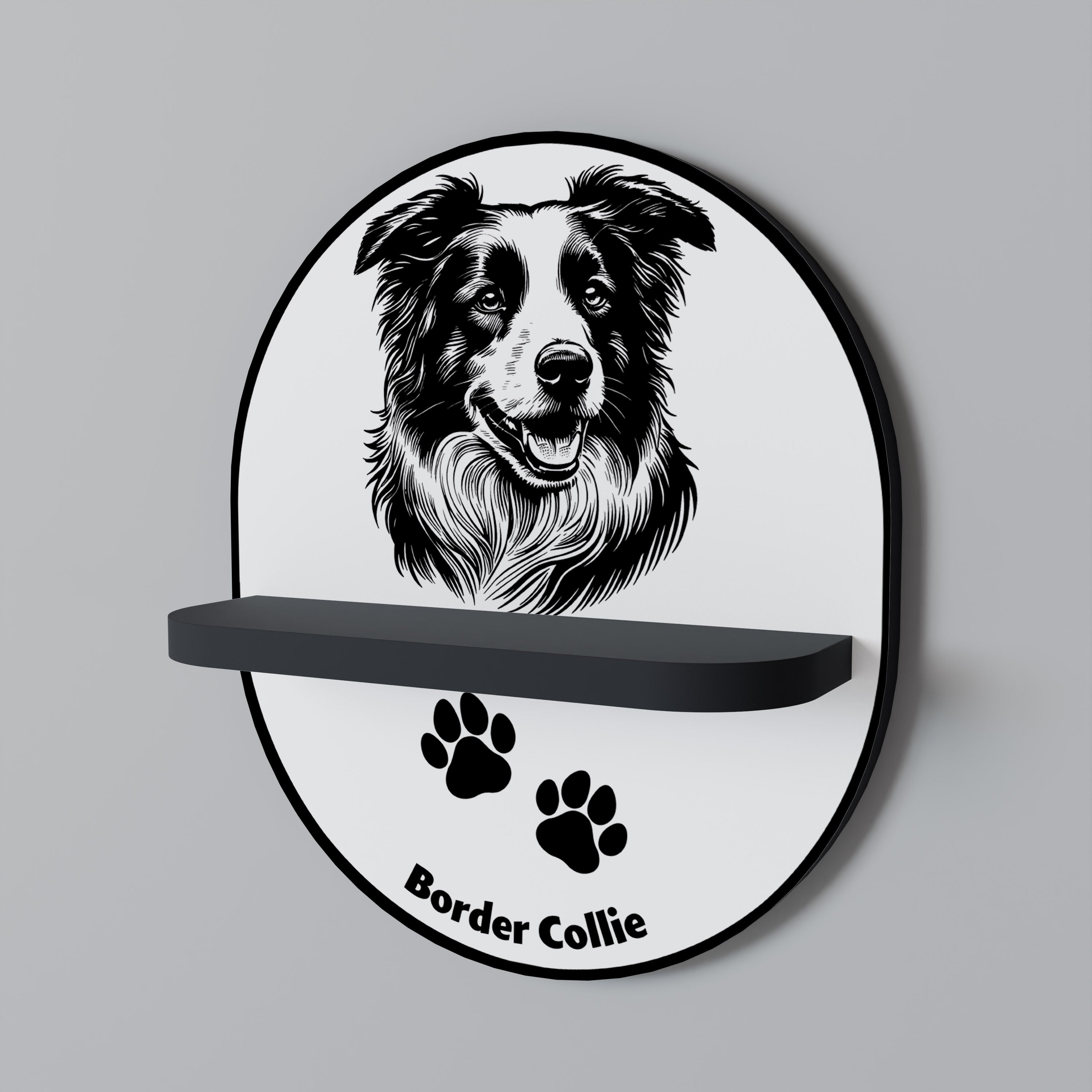 BORDER COLLIE Prateleira Oval Decorativa em Acabamento Preto