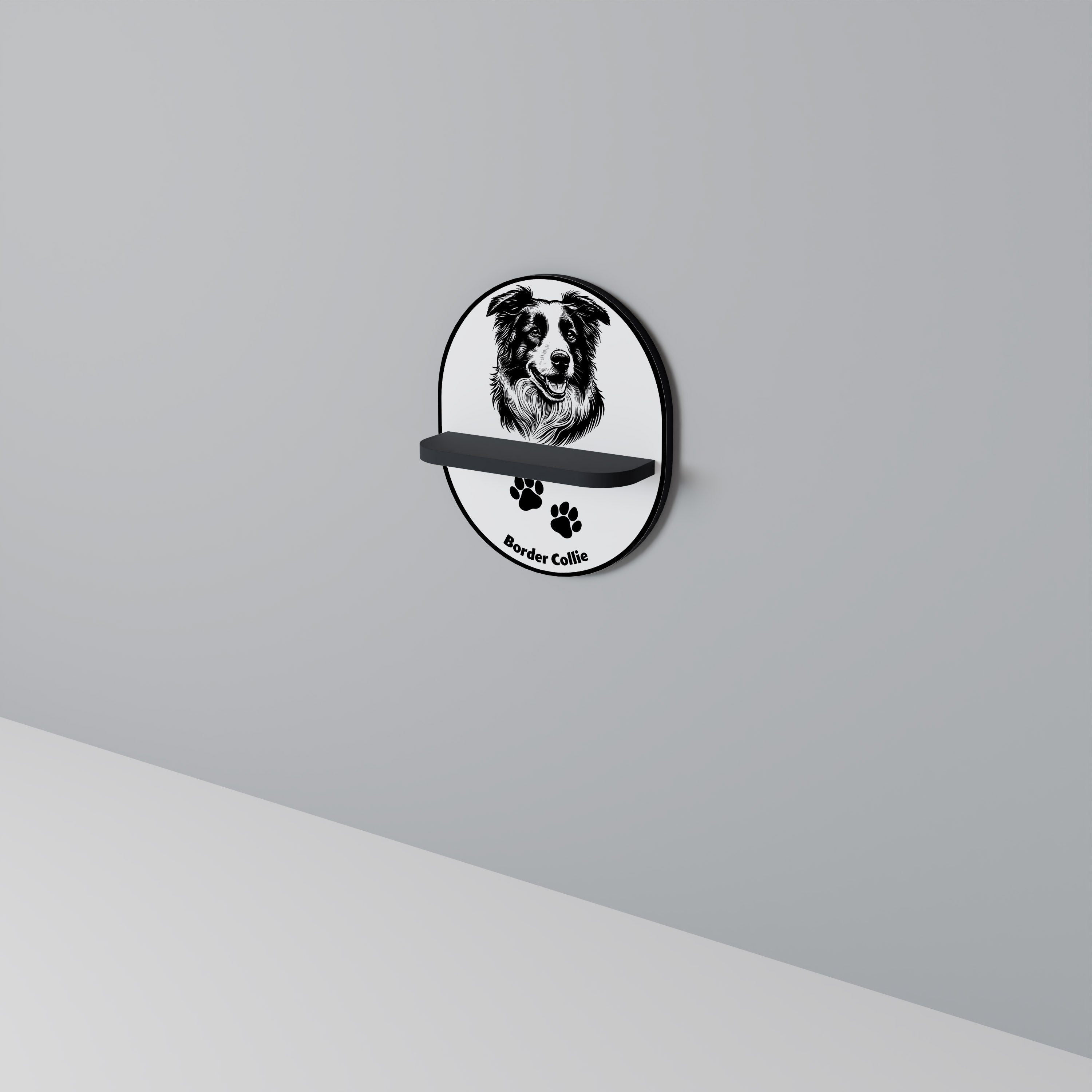 BORDER COLLIE Prateleira Oval Decorativa em Acabamento Preto