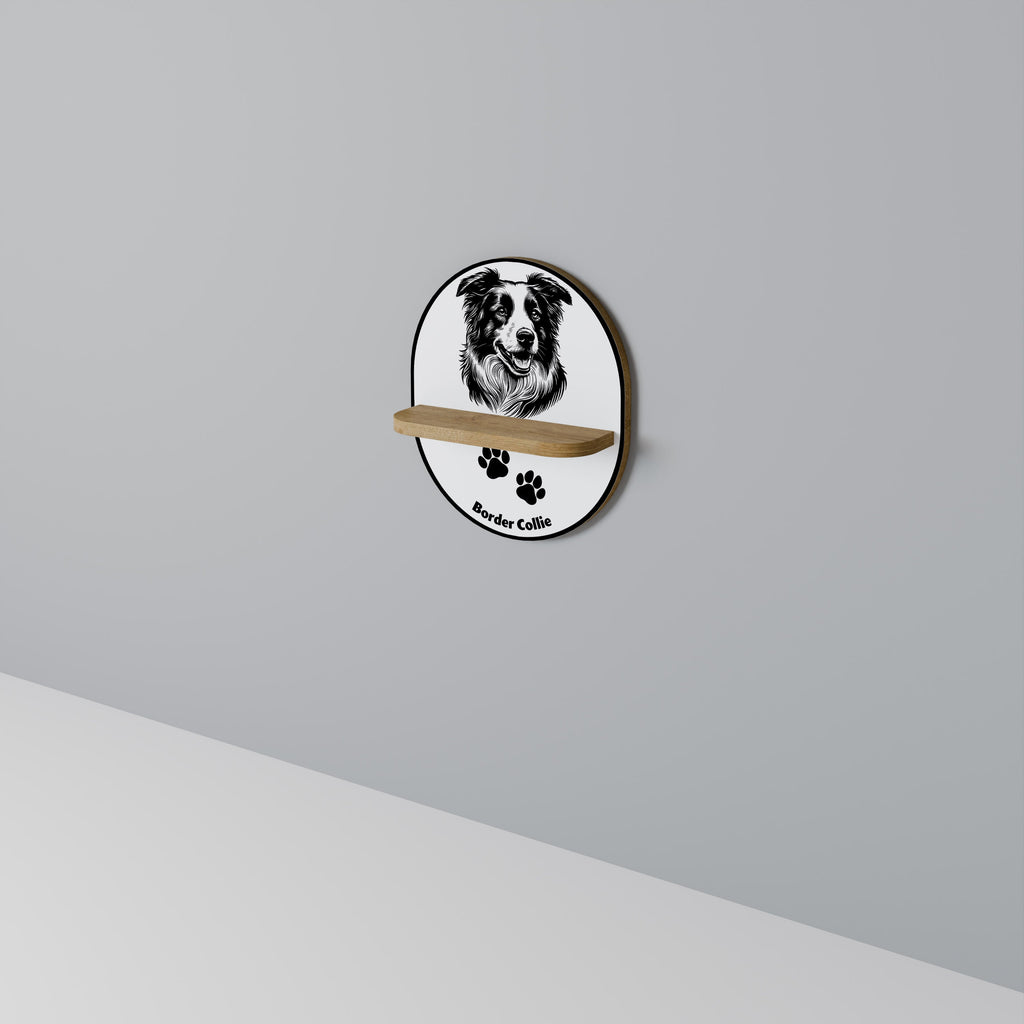 BORDER COLLIE Prateleira Oval Decorativa em Efeito Carvalho