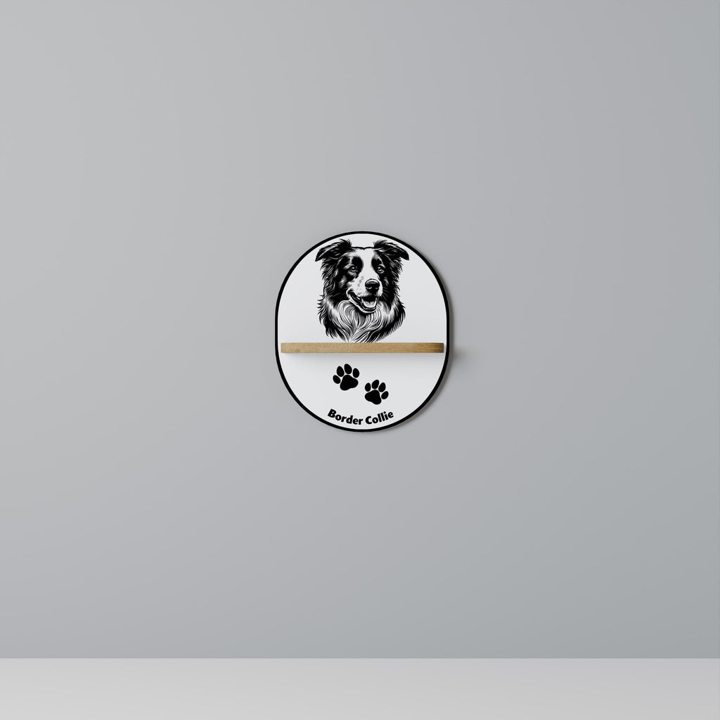 BORDER COLLIE Prateleira Oval Decorativa em Efeito Carvalho