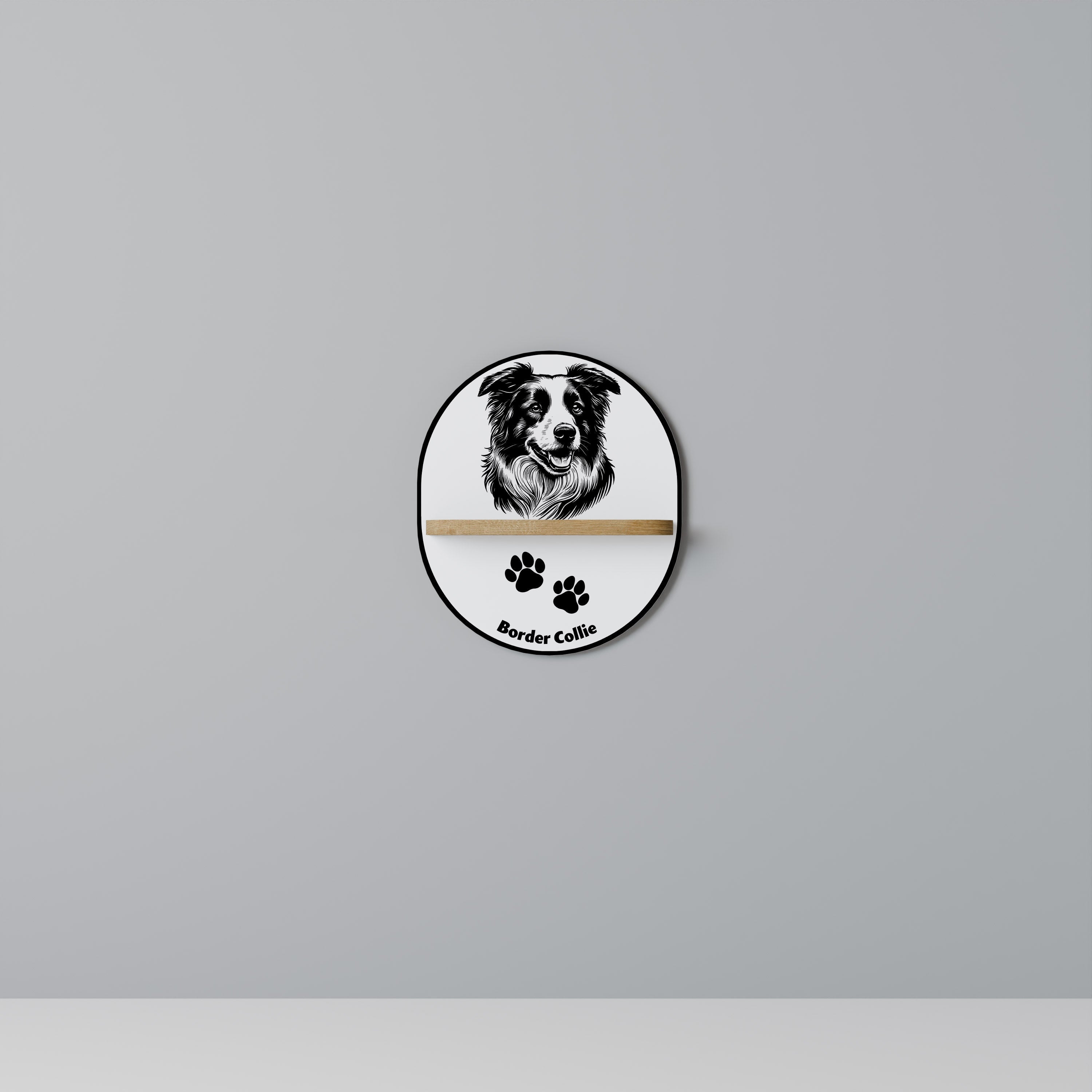BORDER COLLIE Prateleira Oval Decorativa em Efeito Carvalho