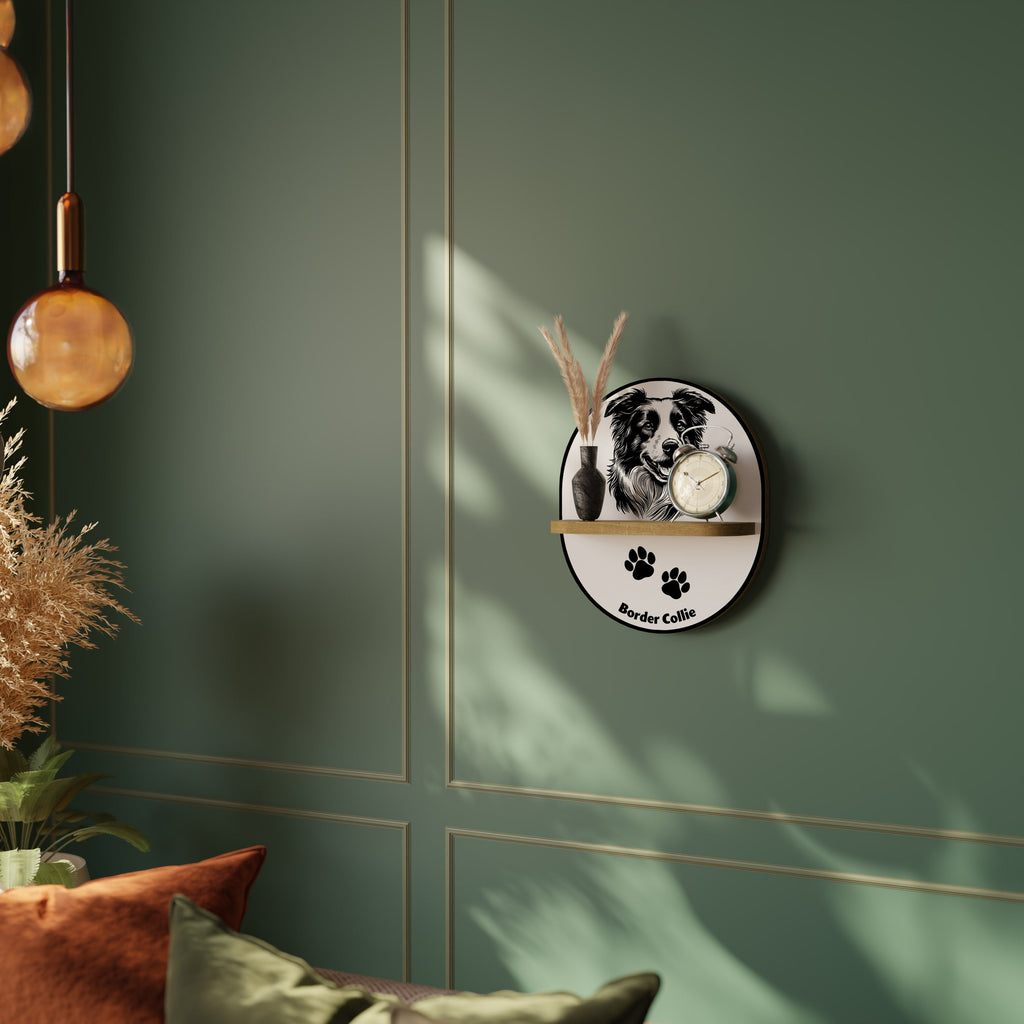BORDER COLLIE Prateleira Oval Decorativa em Efeito Carvalho