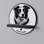 BORDER COLLIE Round Art Shelf In Black Finish
