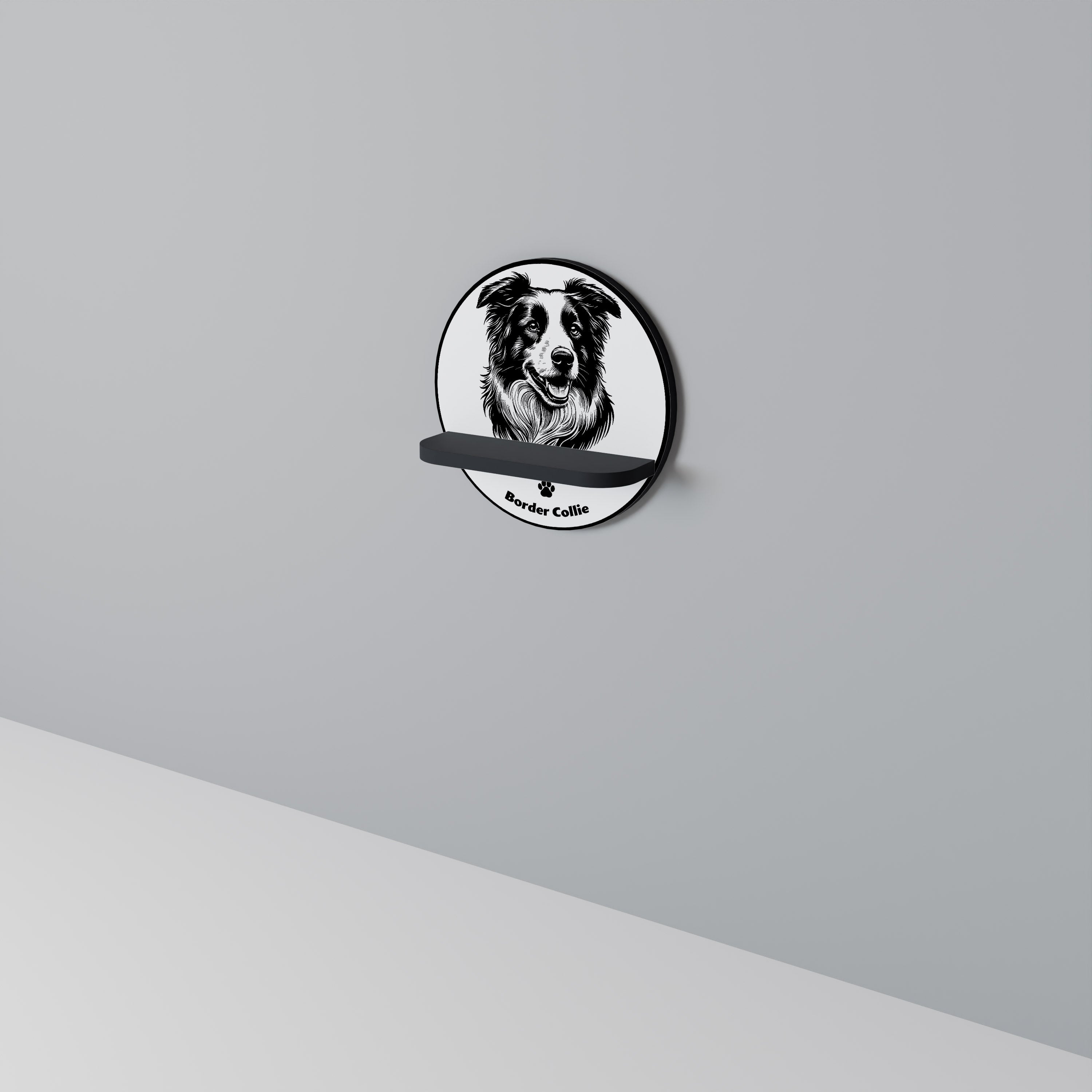 BORDER COLLIE Prateleira Redonda Decorativa em Acabamento Preto