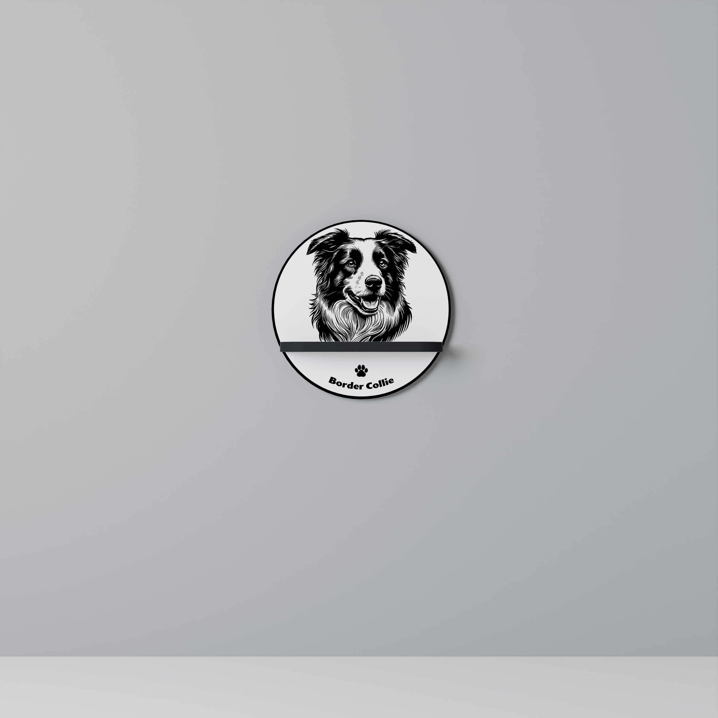BORDER COLLIE Prateleira Redonda Decorativa em Acabamento Preto
