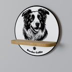 BORDER COLLIE Prateleira Redonda Decorativa em Efeito Carvalho