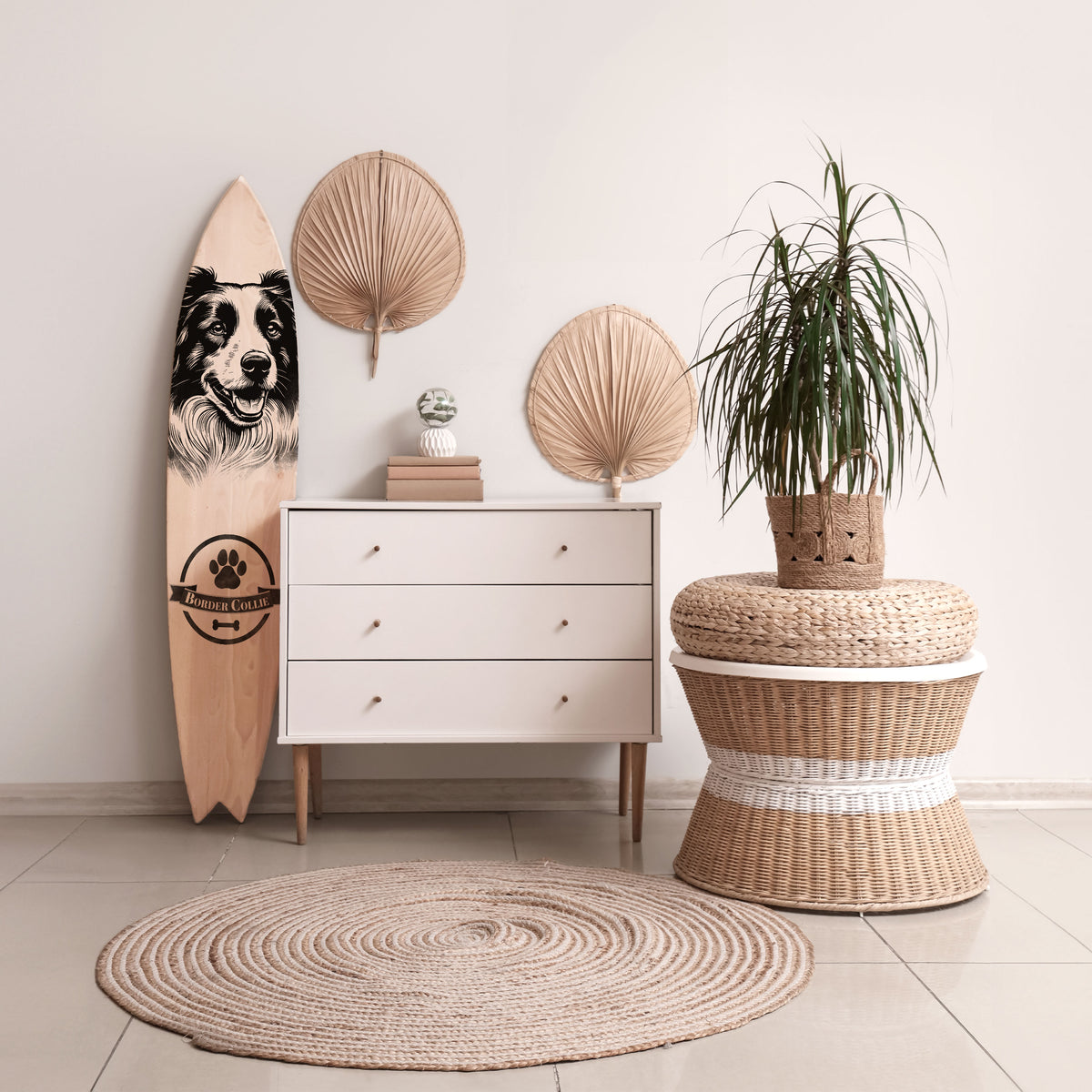 BORDER COLLIE Painel Decorativo Prancha de Surf