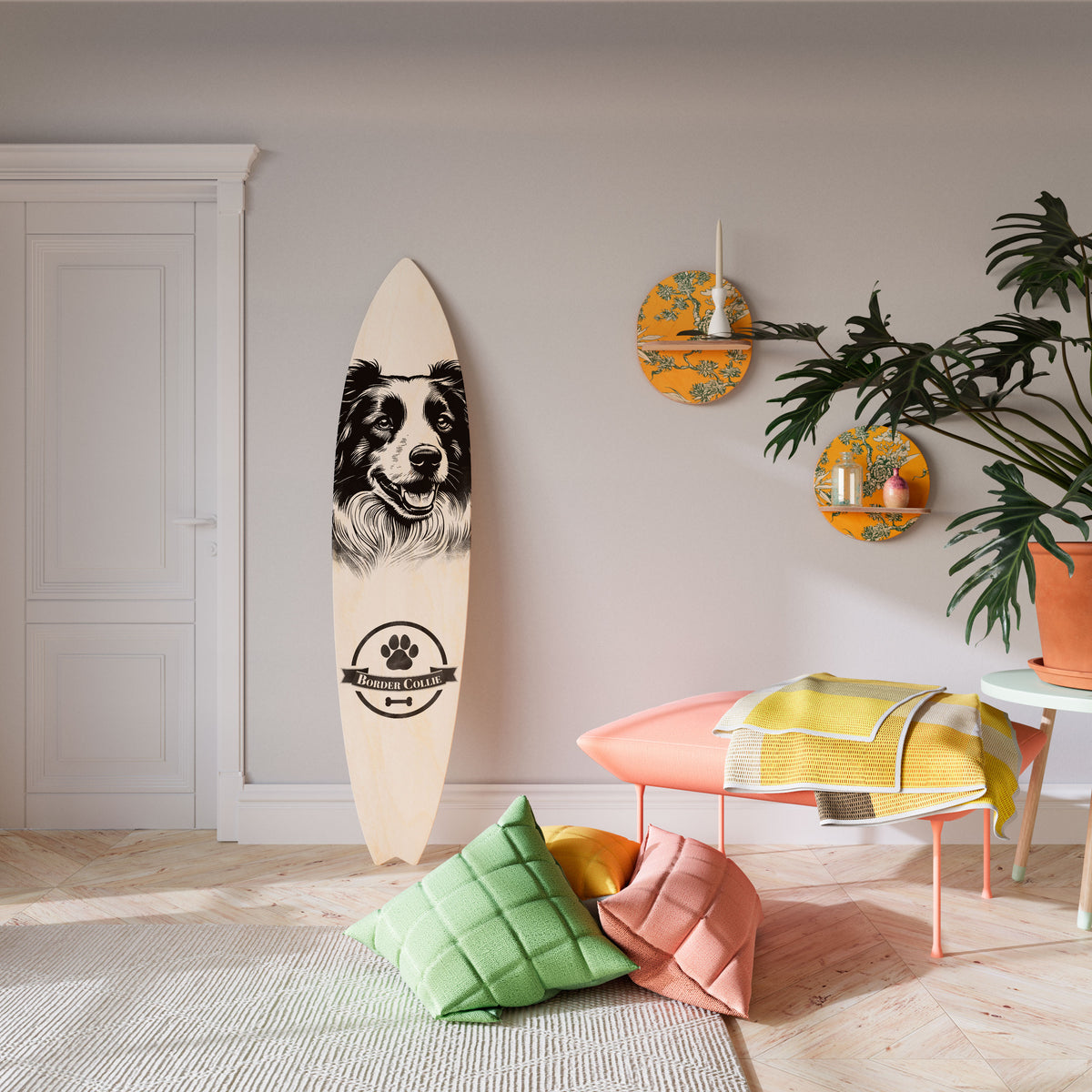 BORDER COLLIE Painel Decorativo Prancha de Surf