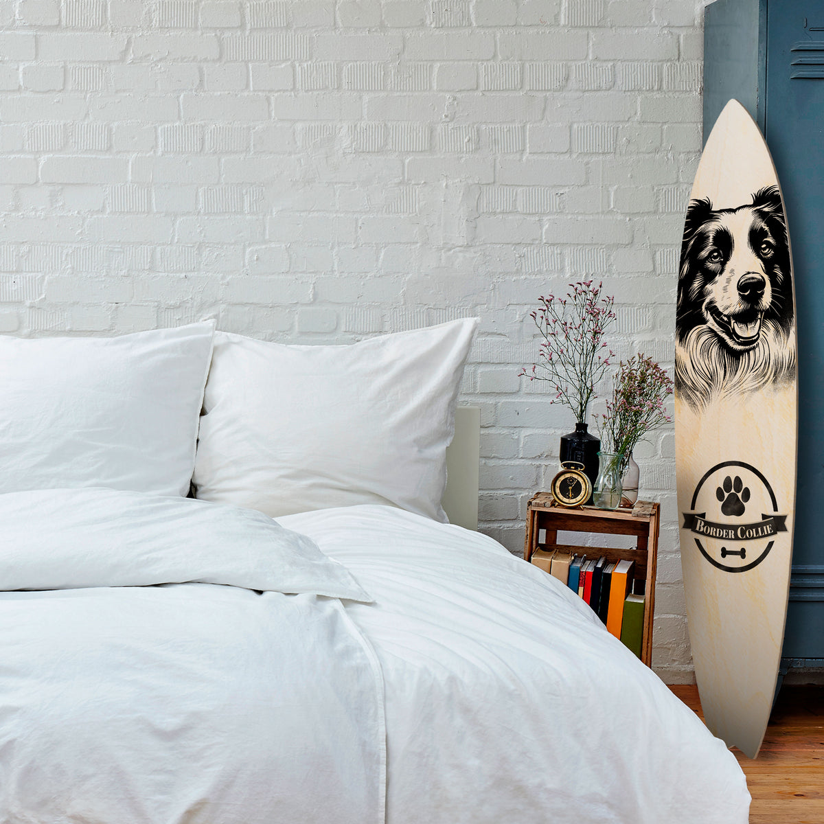 BORDER COLLIE Painel Decorativo Prancha de Surf