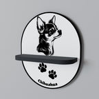 CHIHUAHUA DOG Prateleira Oval Decorativa em Acabamento Preto