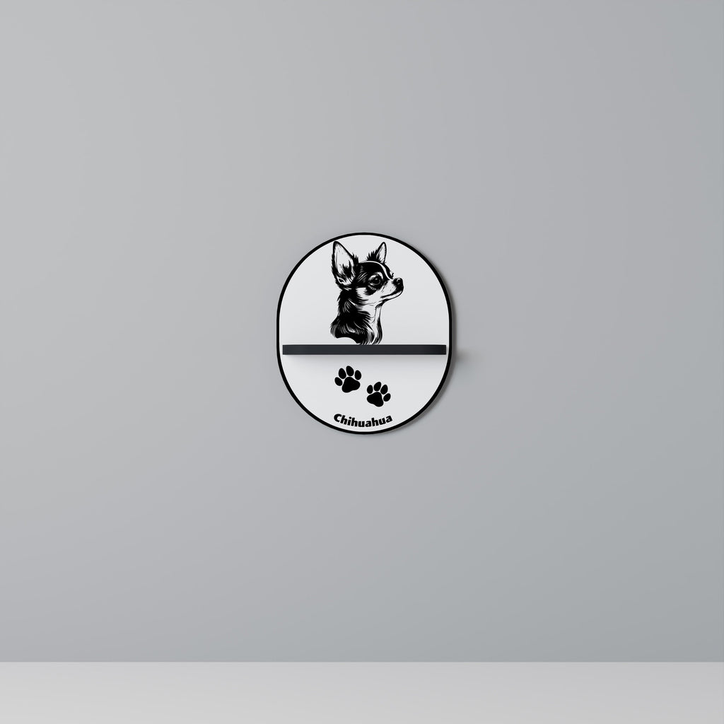 CHIHUAHUA DOG Prateleira Oval Decorativa em Acabamento Preto