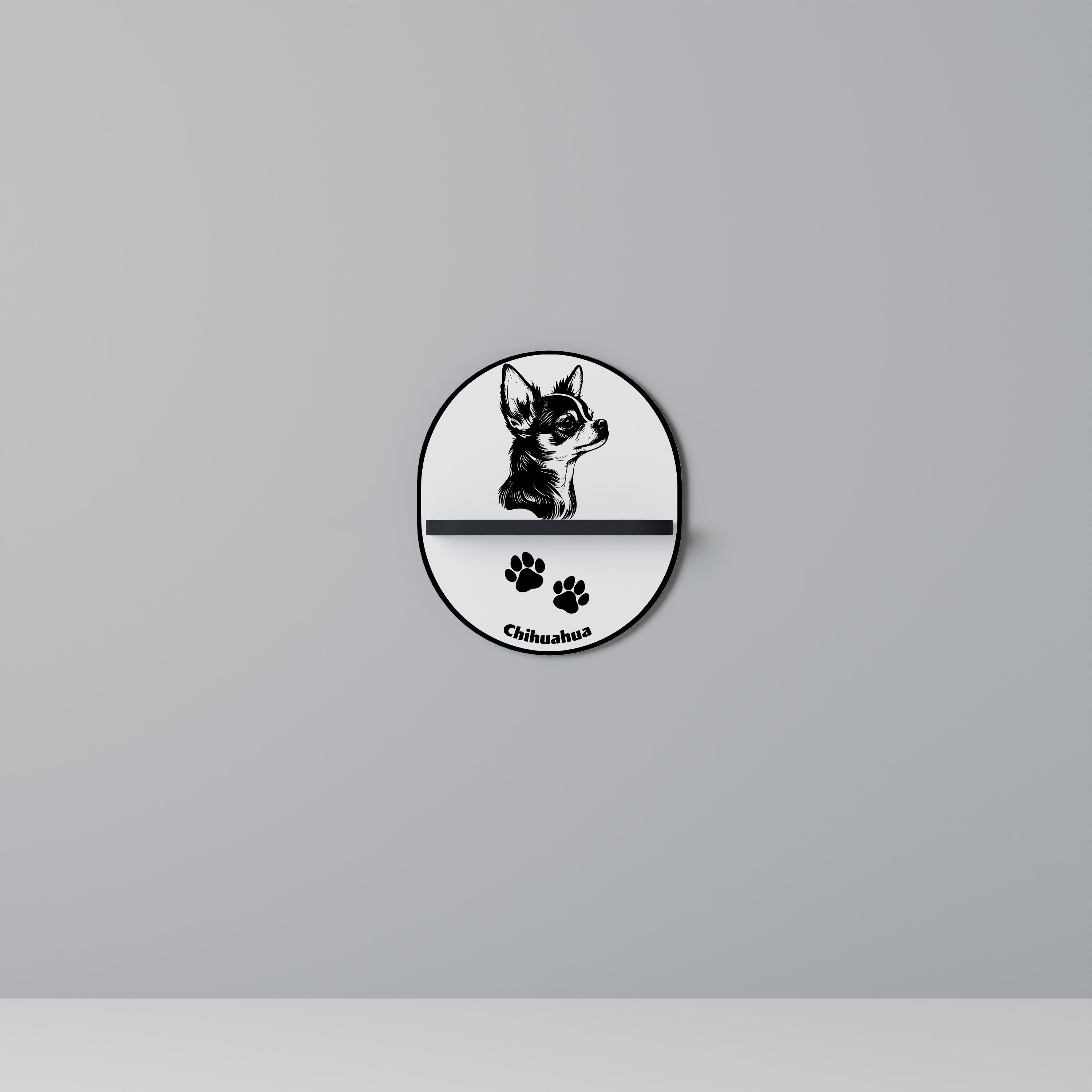 CHIHUAHUA DOG Prateleira Oval Decorativa em Acabamento Preto