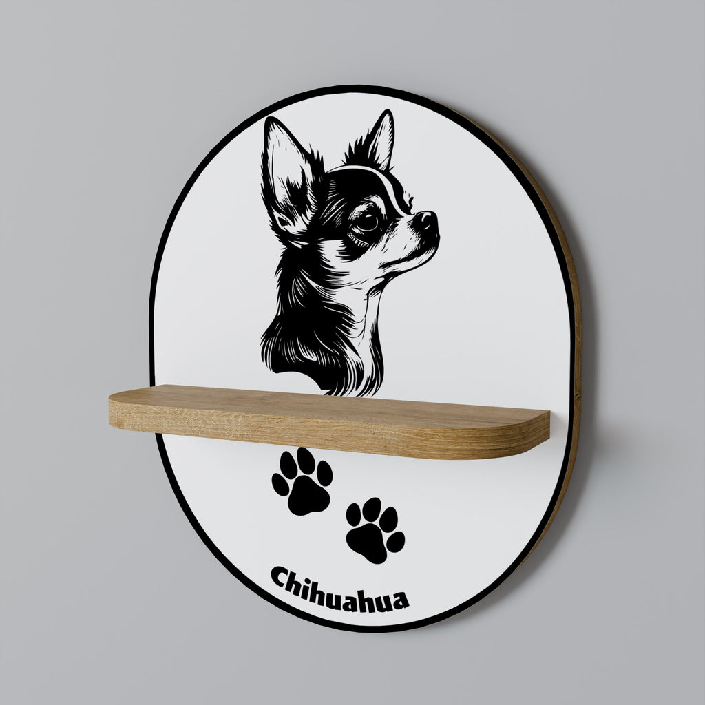 CHIHUAHUA DOG Prateleira Oval Decorativa em Efeito Carvalho