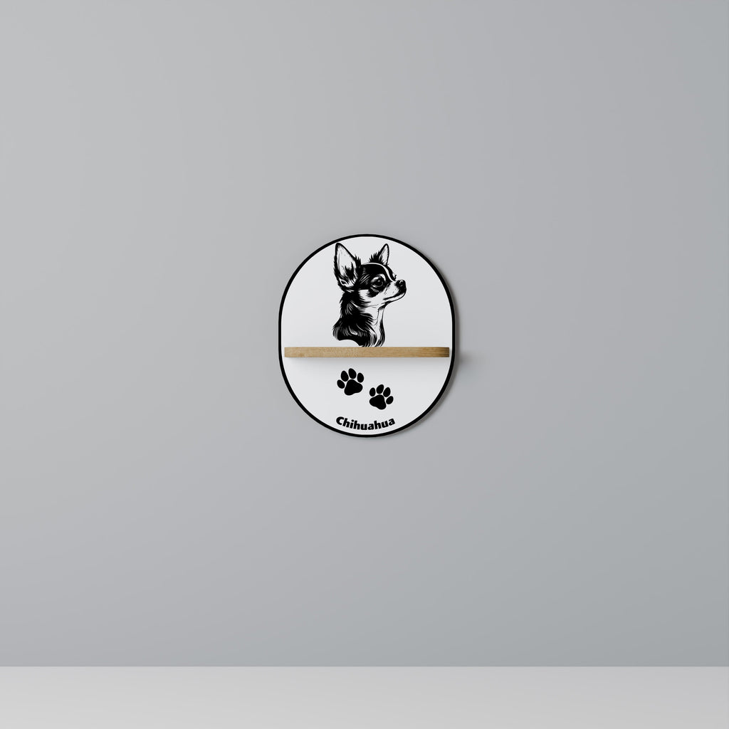 CHIHUAHUA DOG Prateleira Oval Decorativa em Efeito Carvalho