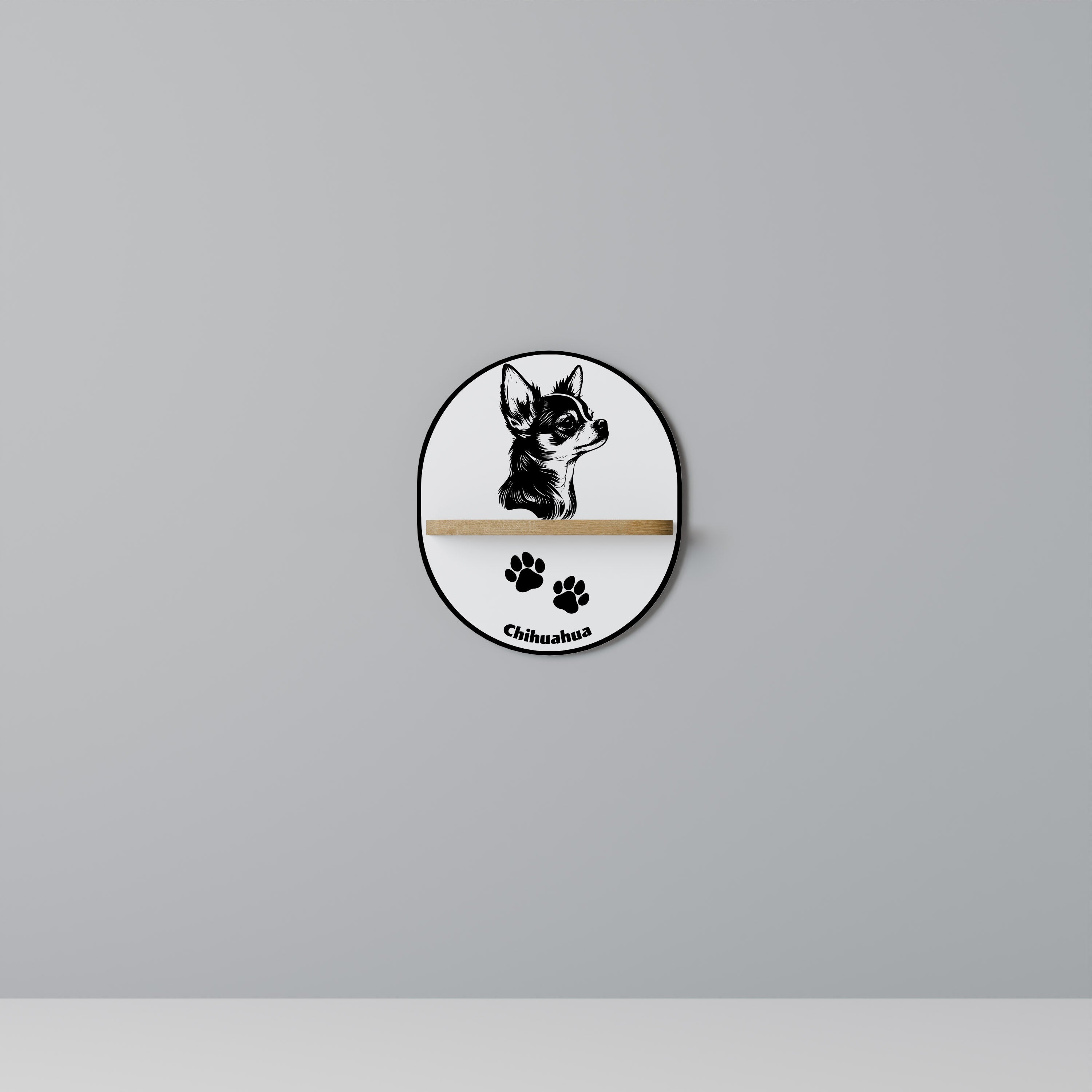 CHIHUAHUA DOG Prateleira Oval Decorativa em Efeito Carvalho
