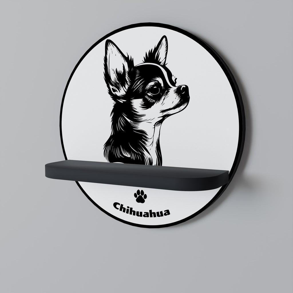 CHIHUAHUA DOG Prateleira Redonda Decorativa em Acabamento Preto