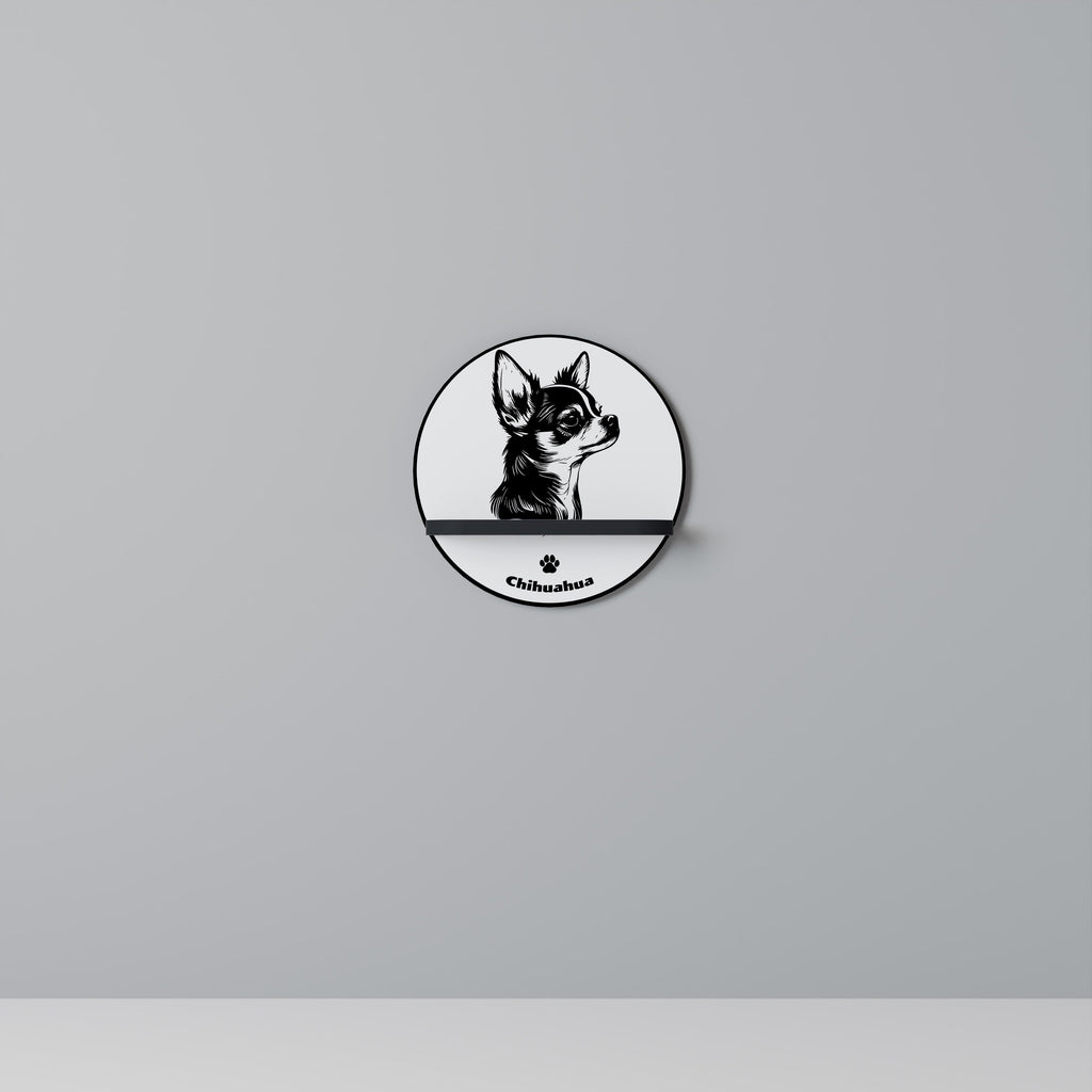 CHIHUAHUA DOG Prateleira Redonda Decorativa em Acabamento Preto