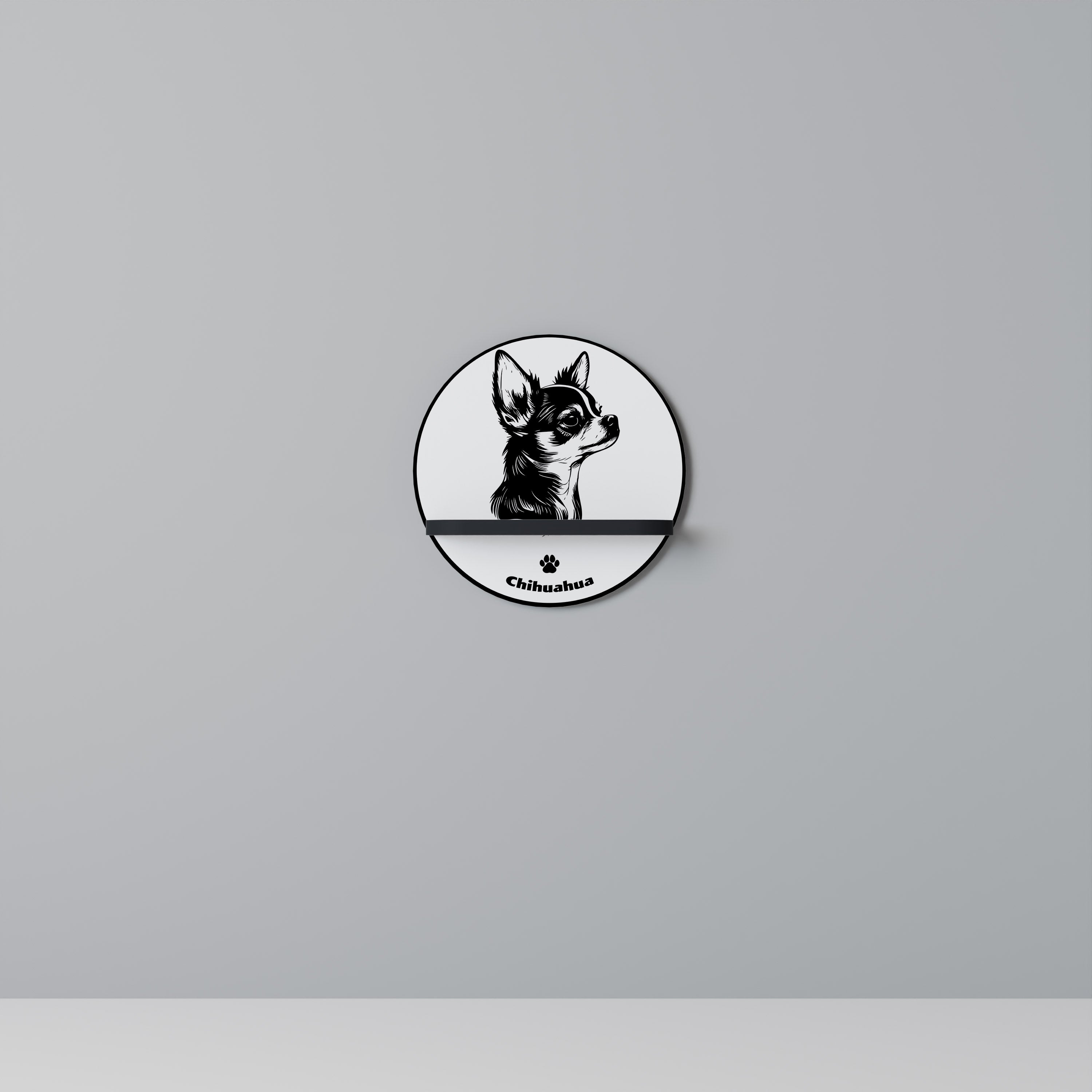 CHIHUAHUA DOG Prateleira Redonda Decorativa em Acabamento Preto