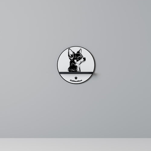 CHIHUAHUA DOG Prateleira Redonda Decorativa em Acabamento Preto