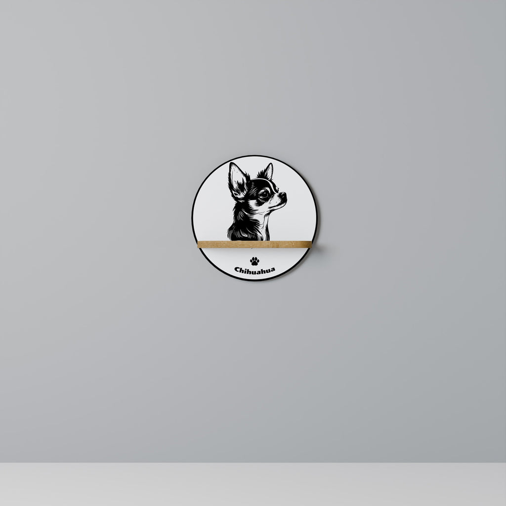 CHIHUAHUA DOG Prateleira Redonda Decorativa em Efeito Carvalho