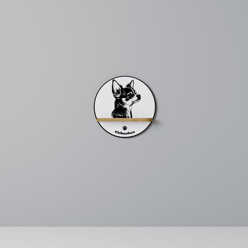 CHIHUAHUA DOG Prateleira Redonda Decorativa em Efeito Carvalho