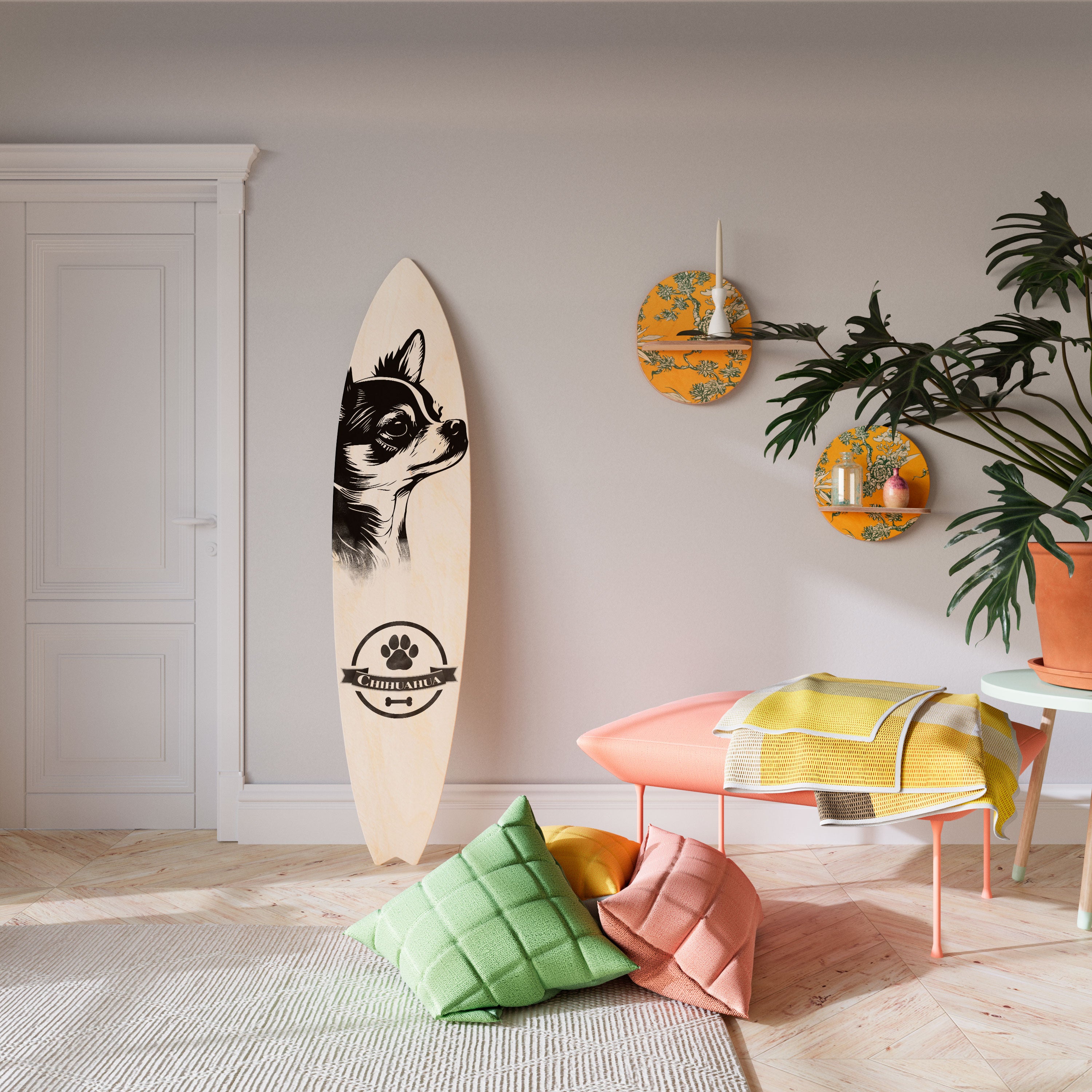 CHIHUAHUA DOG Prancha de surf decorativa em contraplacado