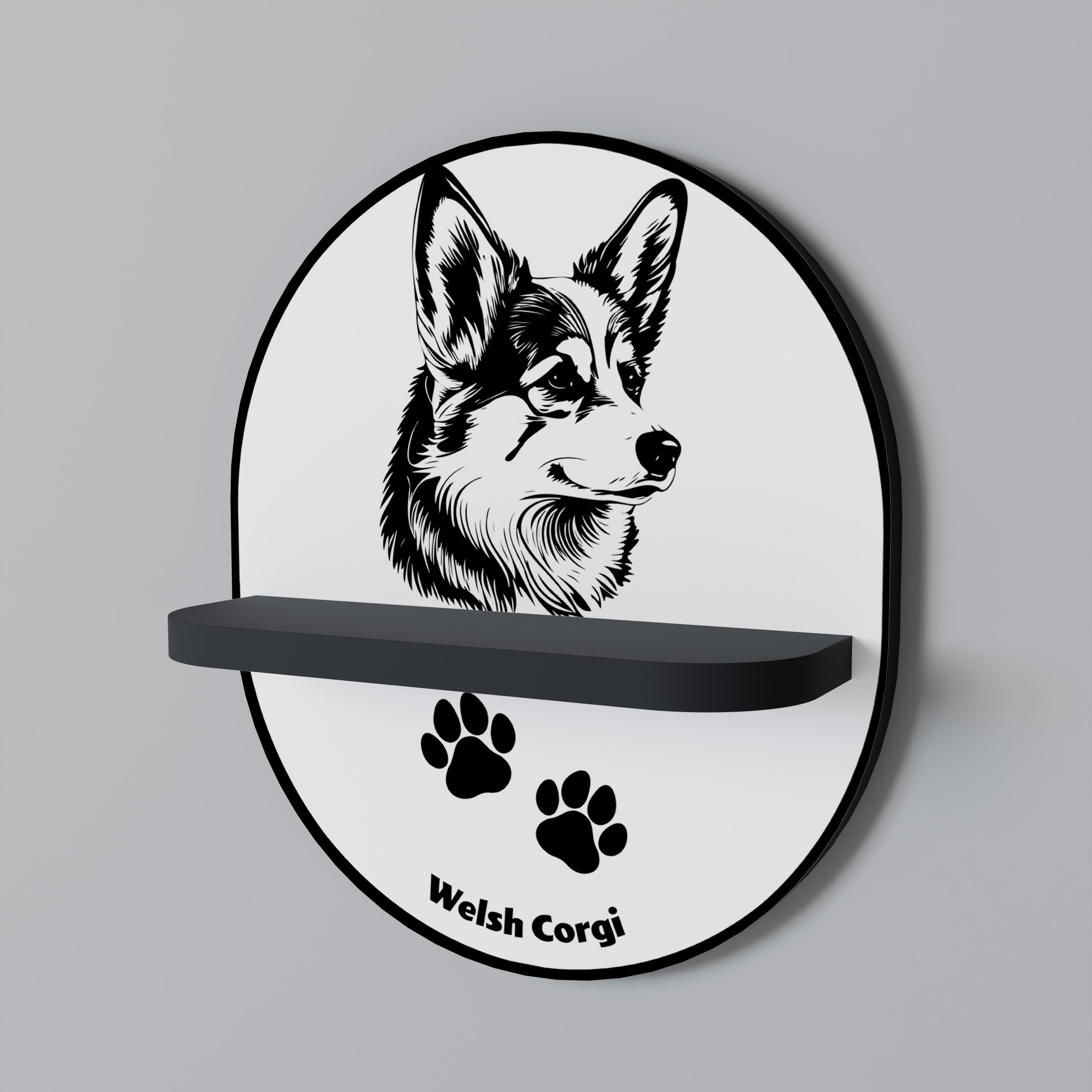 WELSH CORGI PEMBROKE Prateleira Oval Decorativa em Acabamento Preto