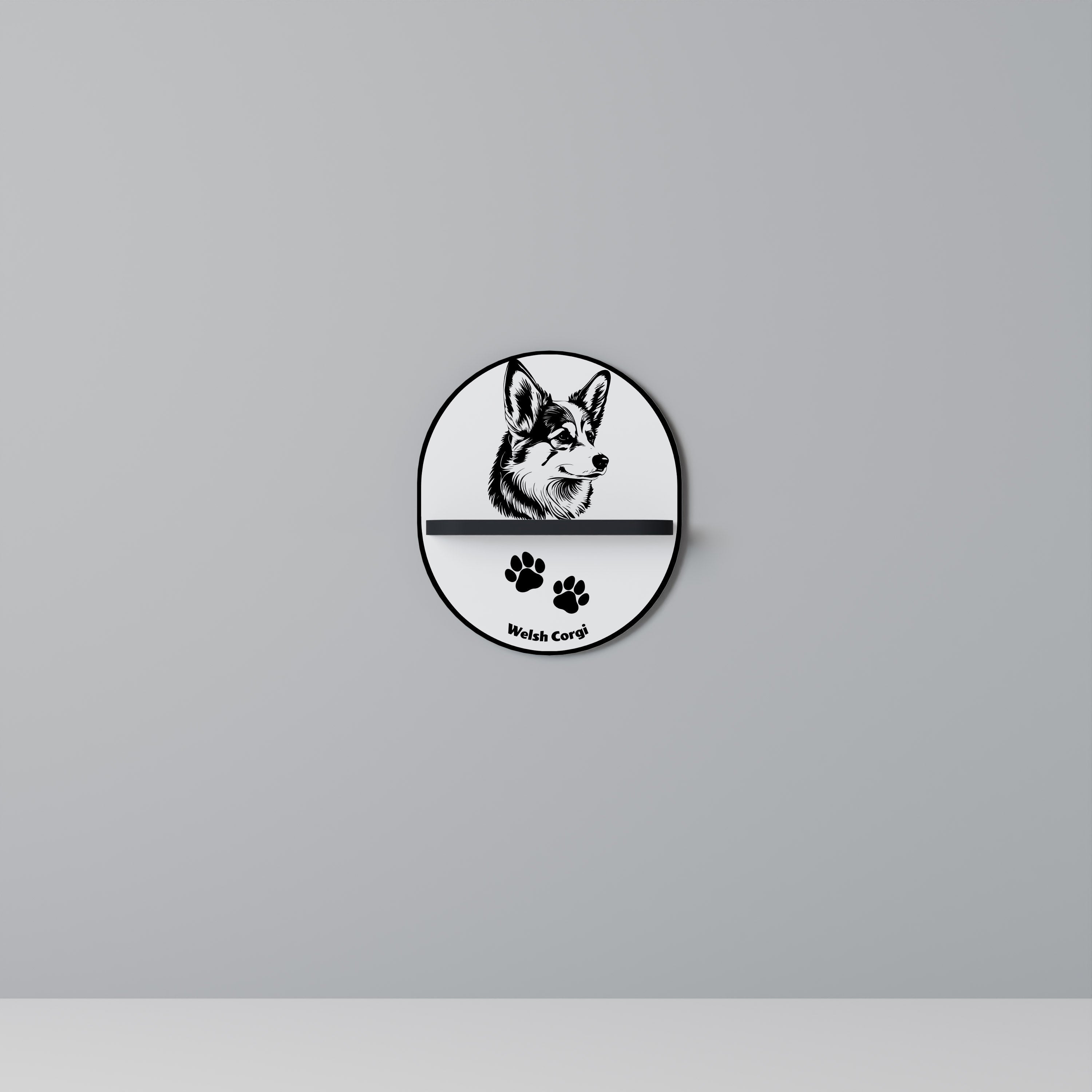 WELSH CORGI PEMBROKE Prateleira Oval Decorativa em Acabamento Preto
