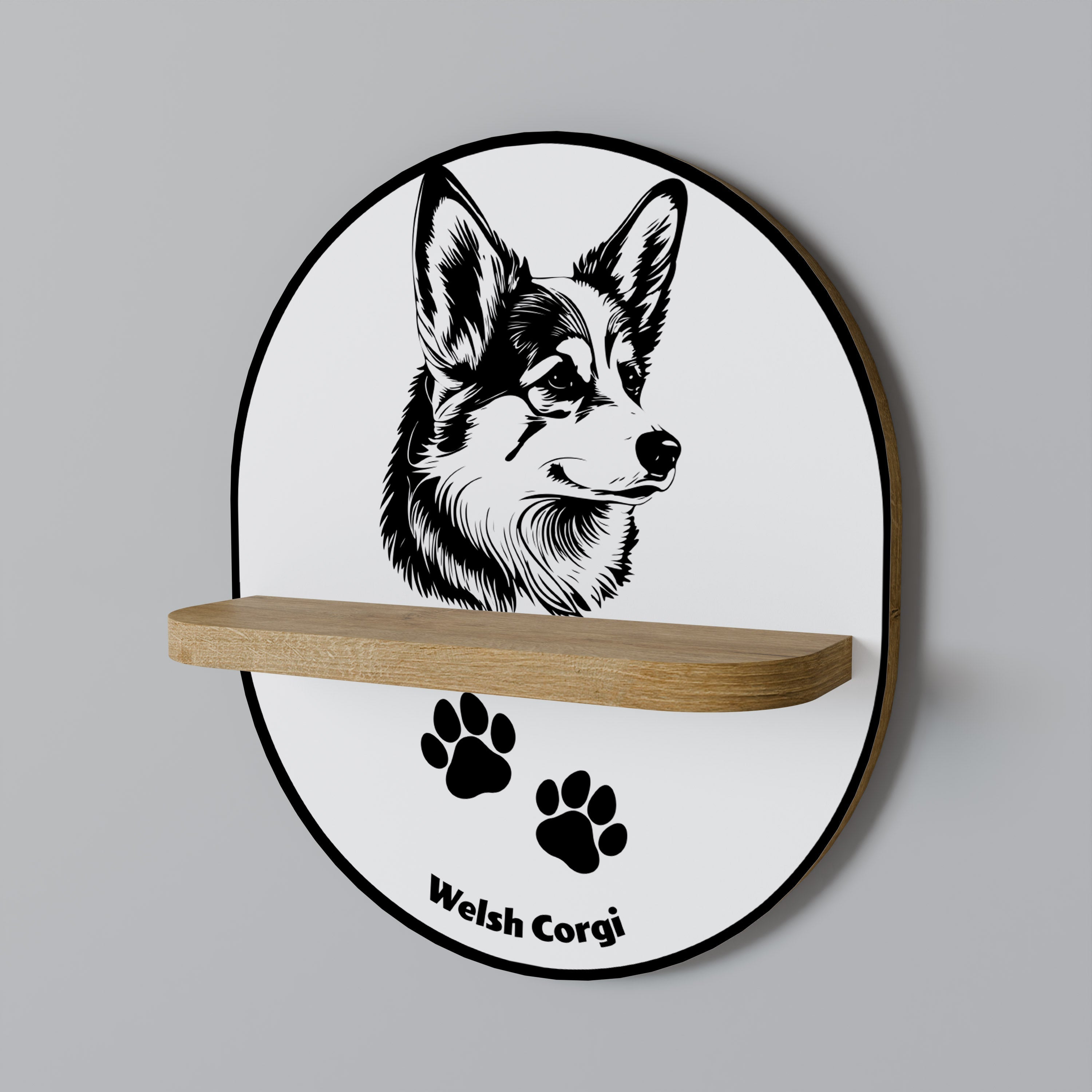 WELSH CORGI PEMBROKE Prateleira Oval Decorativa em Efeito Carvalho