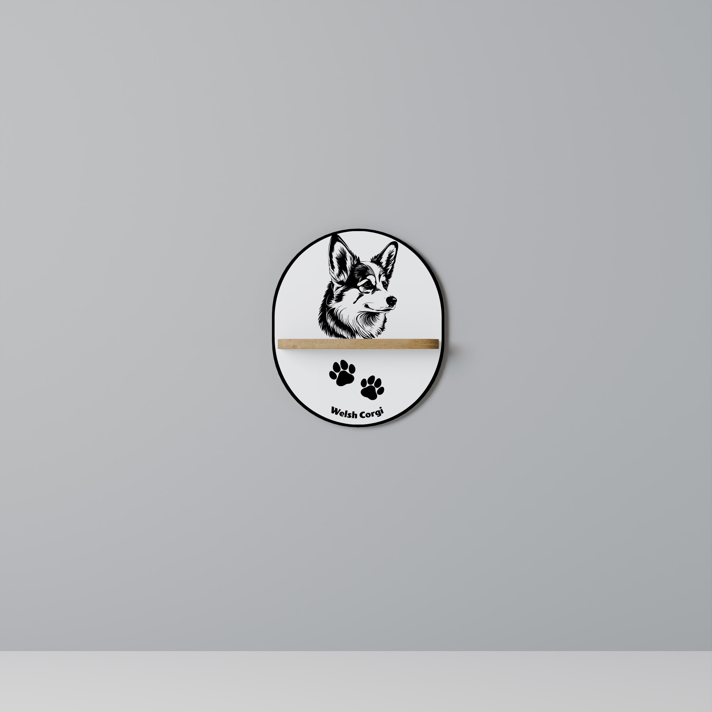 WELSH CORGI PEMBROKE Prateleira Oval Decorativa em Efeito Carvalho