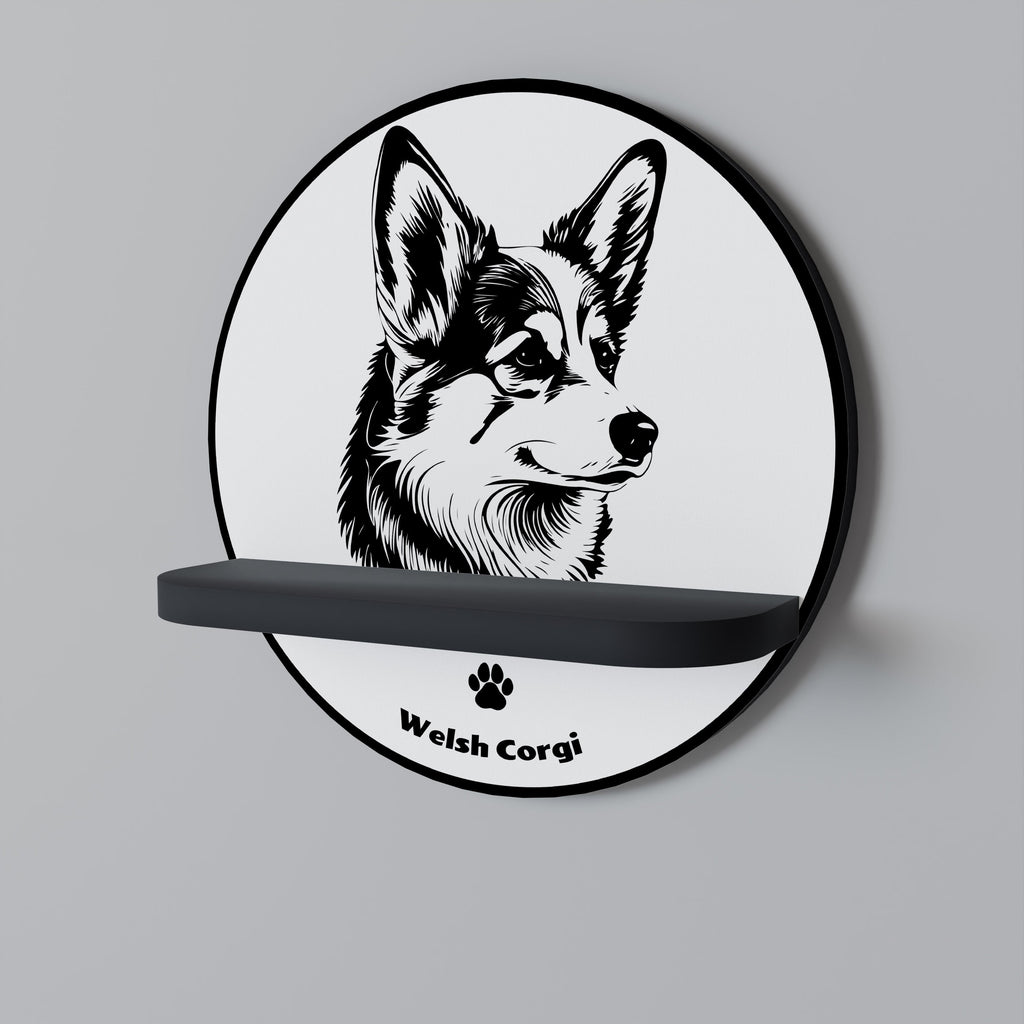 WELSH CORGI PEMBROKE Prateleira Redonda Decorativa em Acabamento Preto