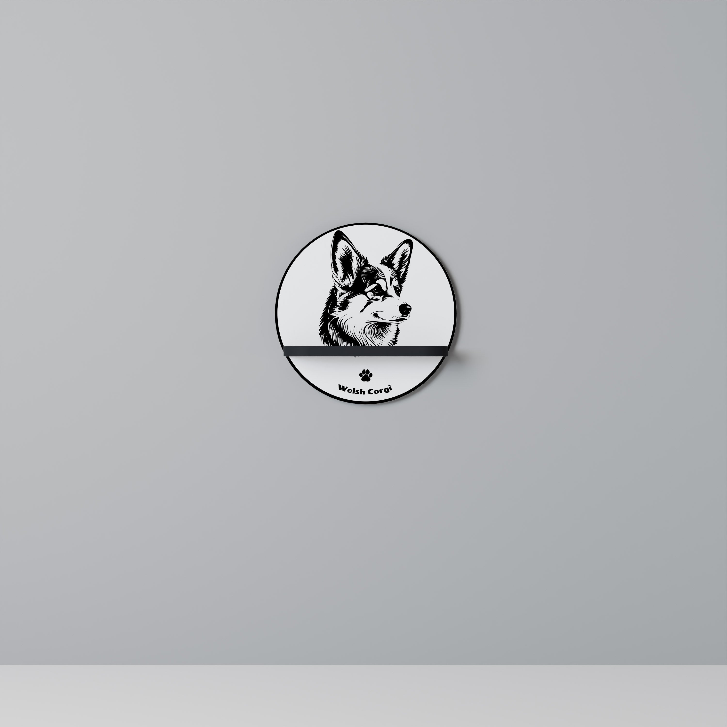 WELSH CORGI PEMBROKE Prateleira Redonda Decorativa em Acabamento Preto