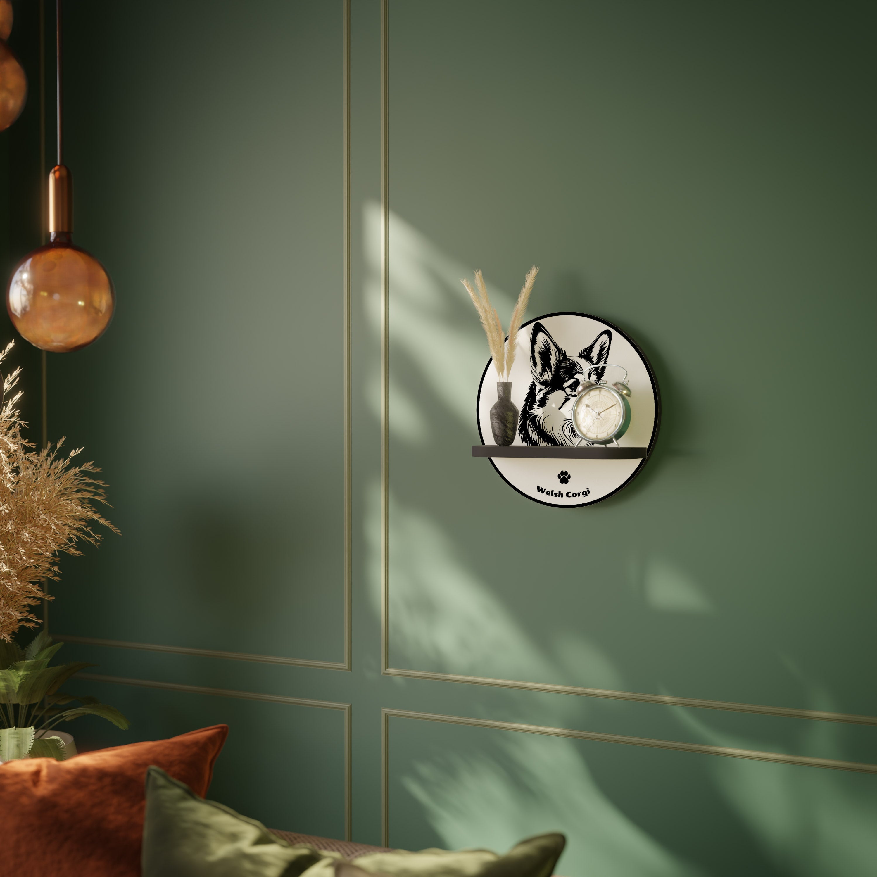 WELSH CORGI PEMBROKE Prateleira Redonda Decorativa em Acabamento Preto