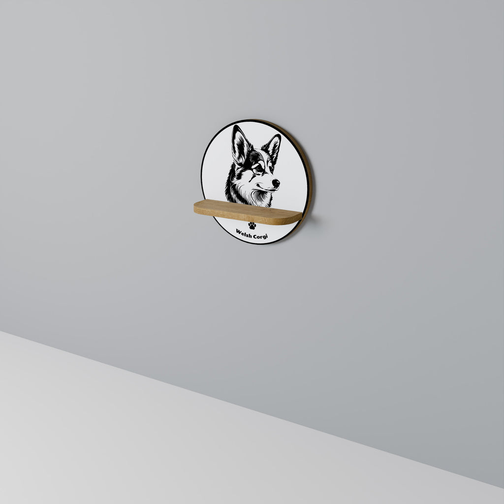WELSH CORGI PEMBROKE Prateleira Redonda Decorativa em Efeito Carvalho